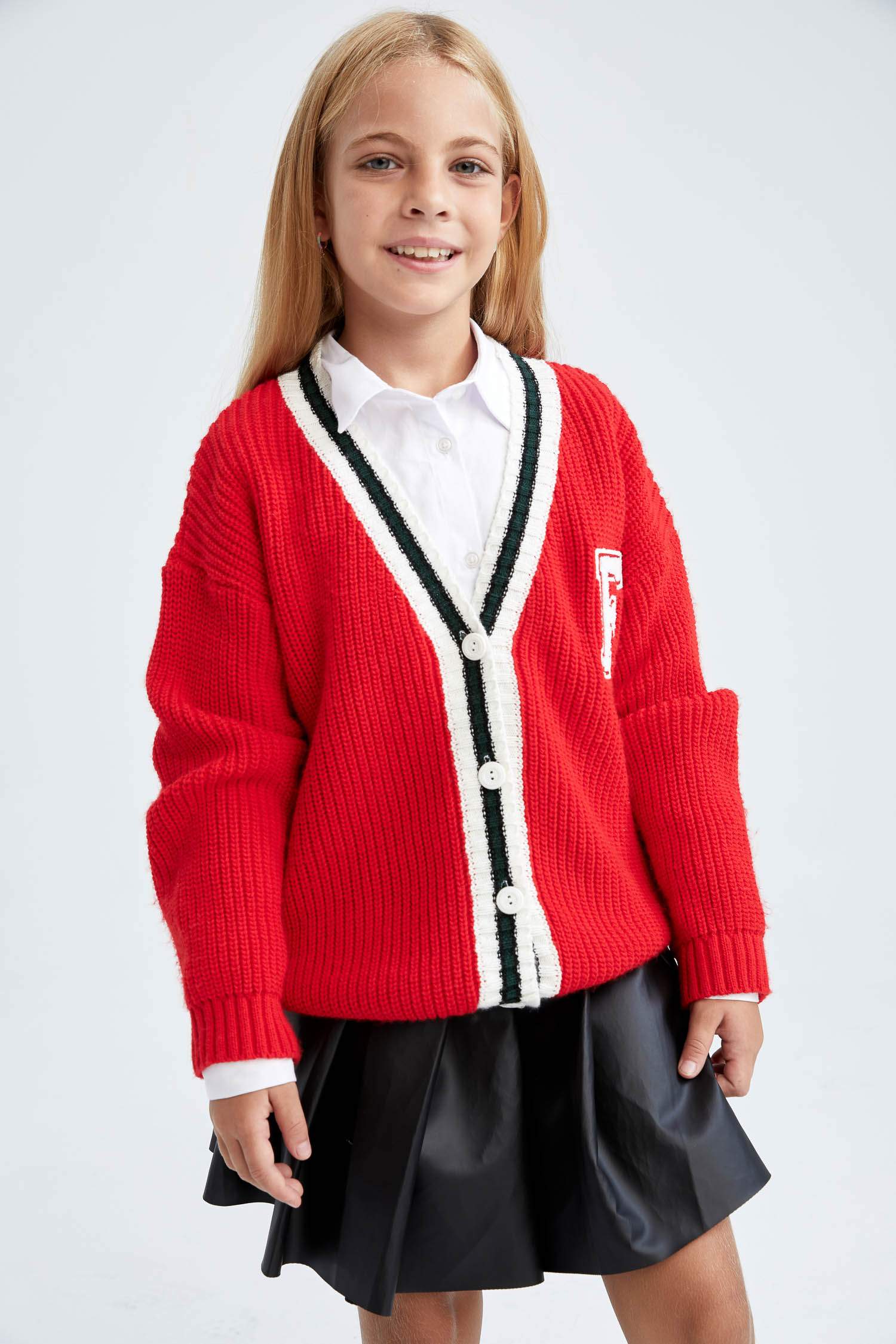 Kız Çocuk V Yaka Kolej Triko Okul Hırkası