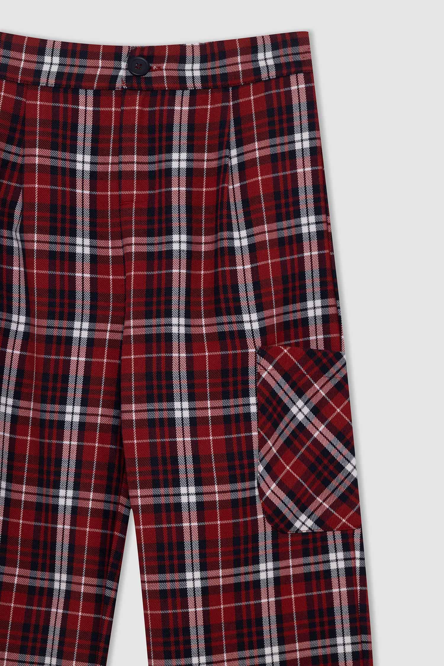 بنطلون بناتي كاروهات قصة عادية برجل واسع