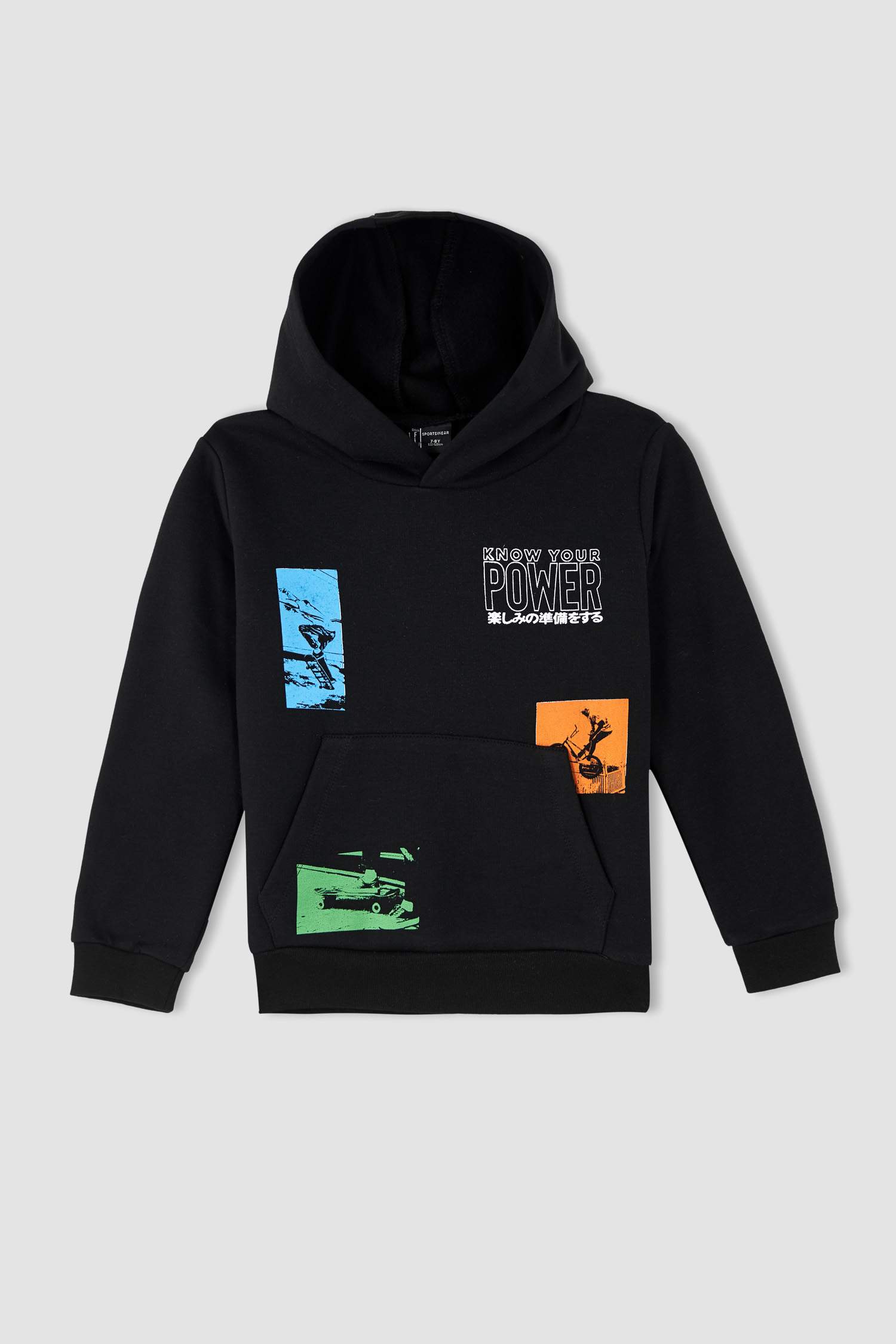 Erkek Çocuk Kapüşonlu Sırt Baskılı Kanguru Cepli Sweatshirt