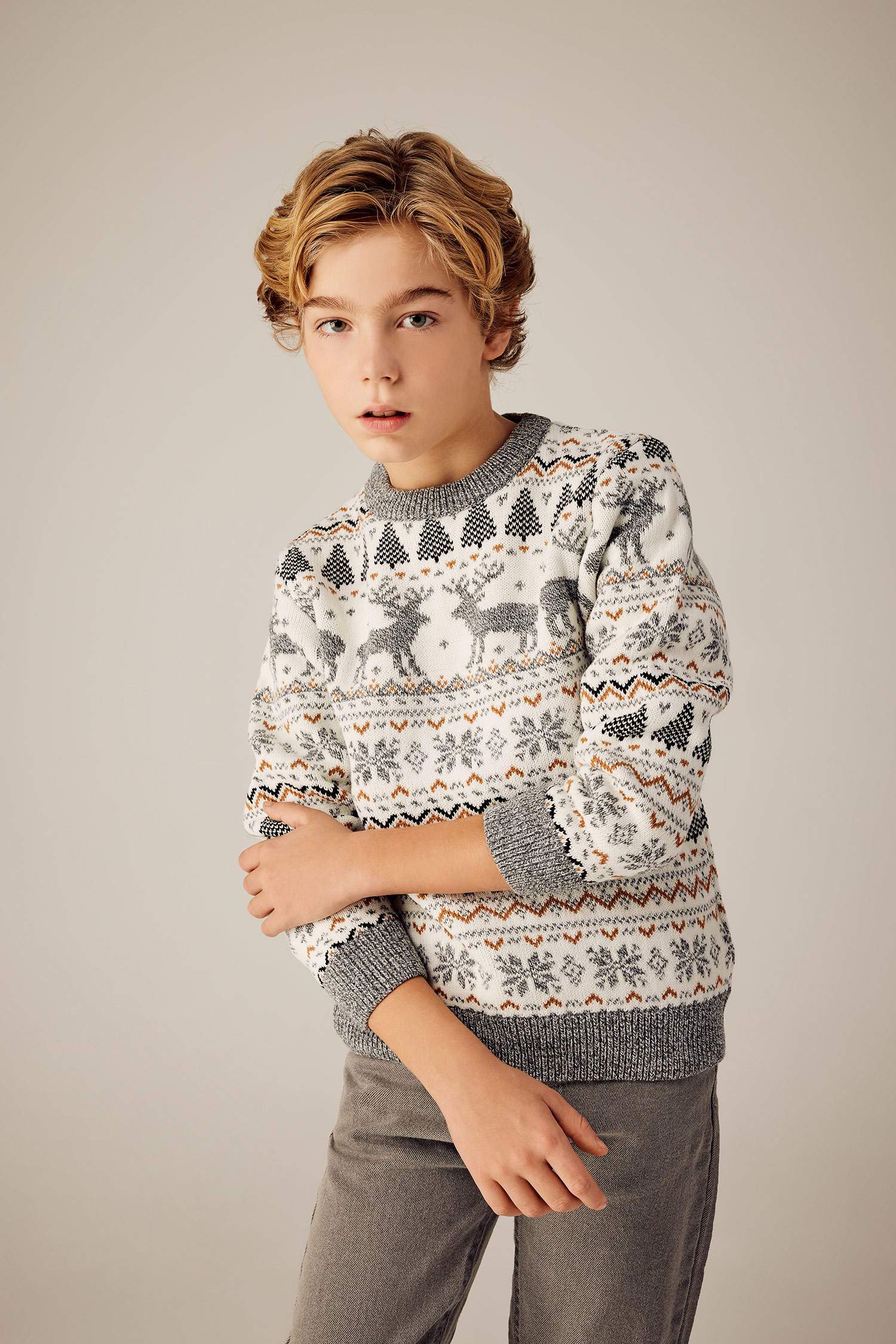 Erkek Çocuk Yılbaşı Temalı Mini Me Bisiklet Yaka Triko Kazak