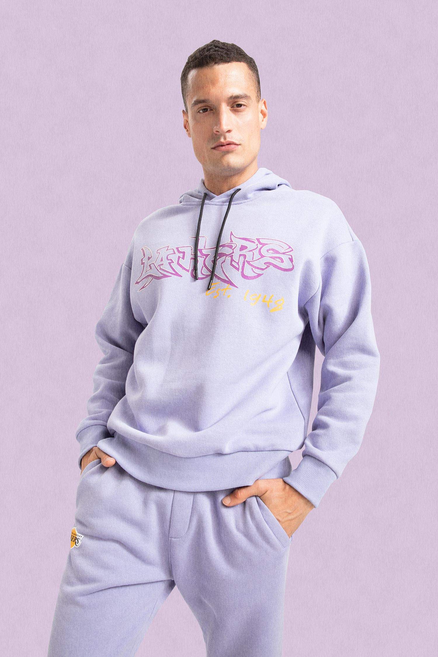 New Era Mens Los Angeles Lakers NBA Leopard Print Sweatshirt Hoodie - Grey