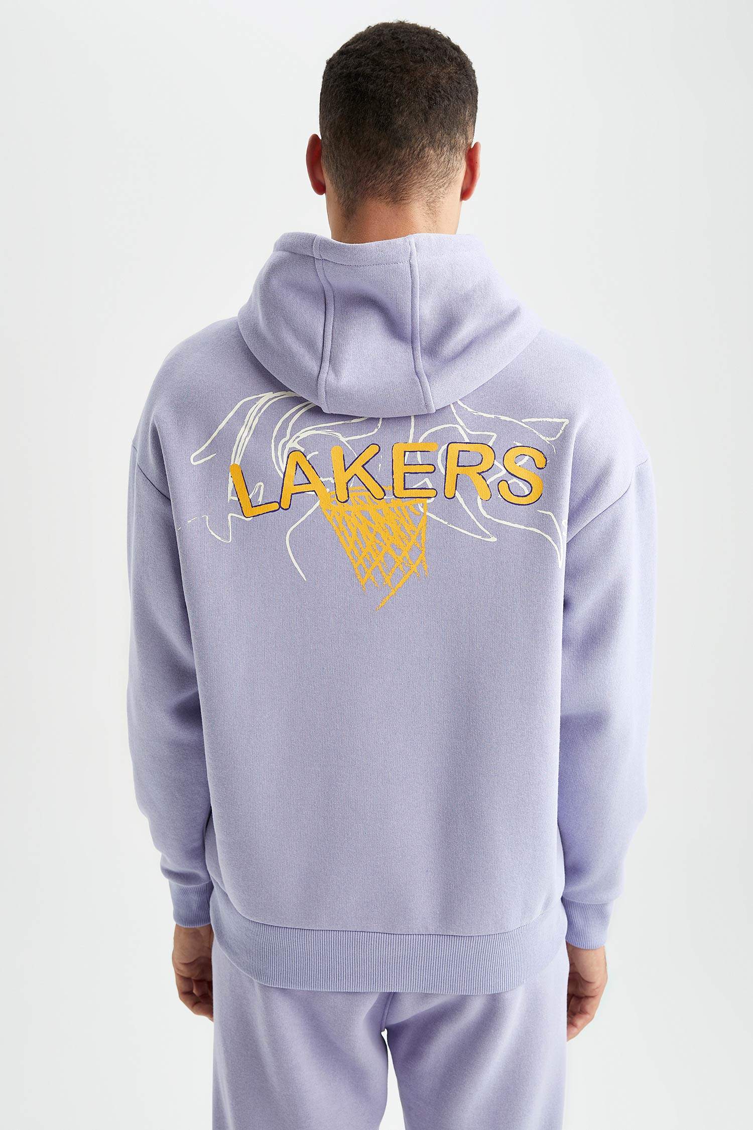 Mor Erkek DeFactoFit NBA Los Angeles Lakers Oversize Fit Kapüşonlu  Sweatshirt 2657405 | DeFacto