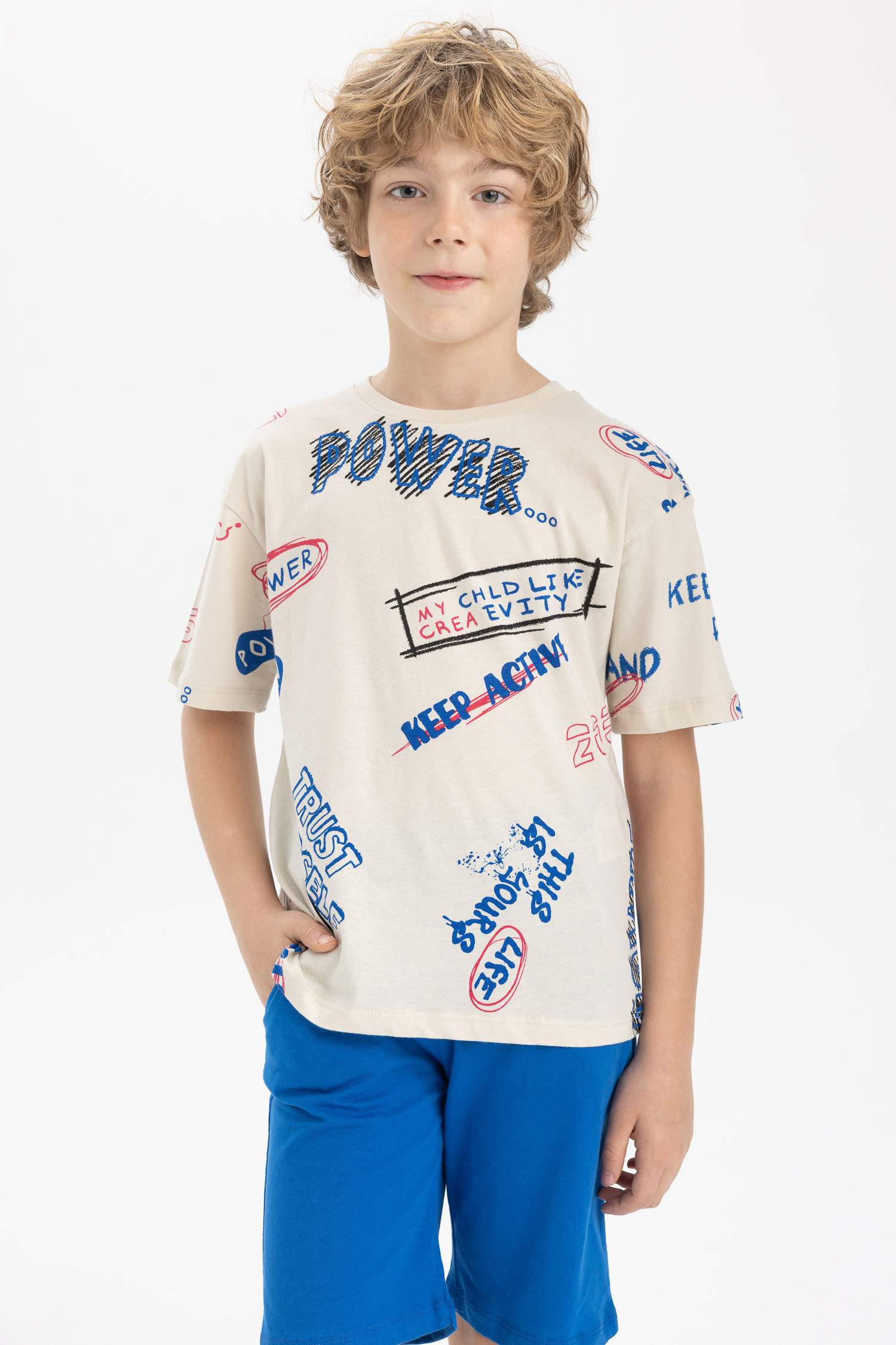 Garçon Slogan Manche Courte 2S Ensemble