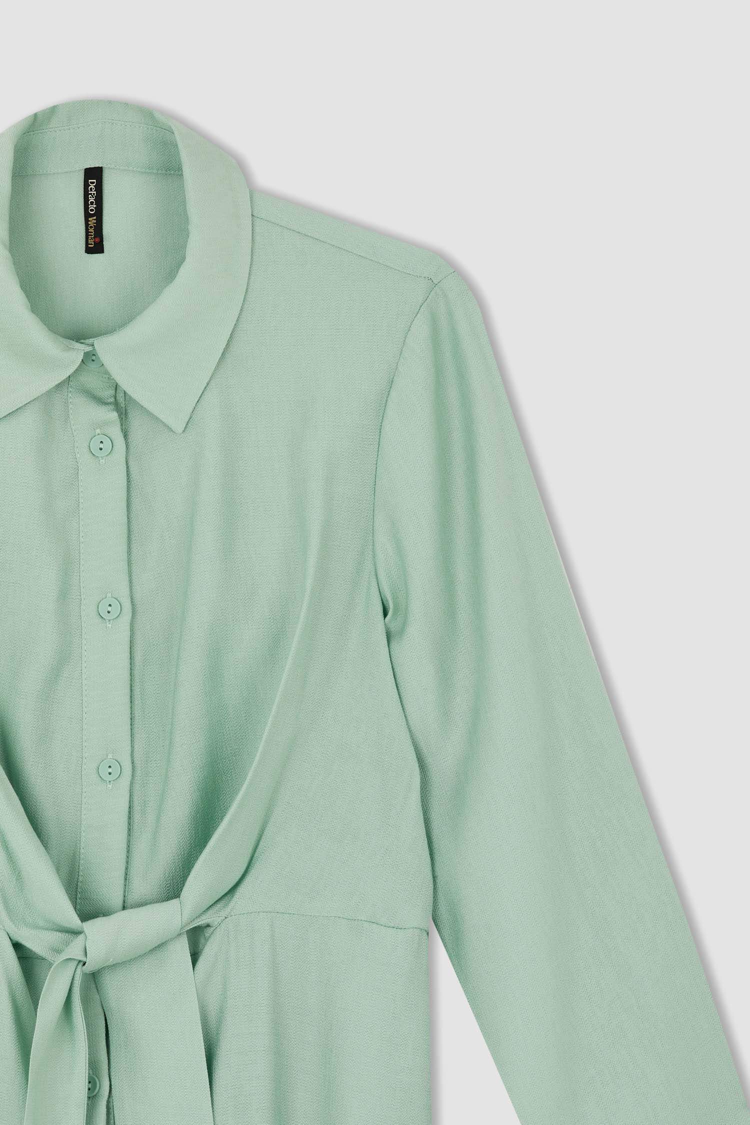 Regular Fit Sash Detailed Shirt Collar Maxi Dress