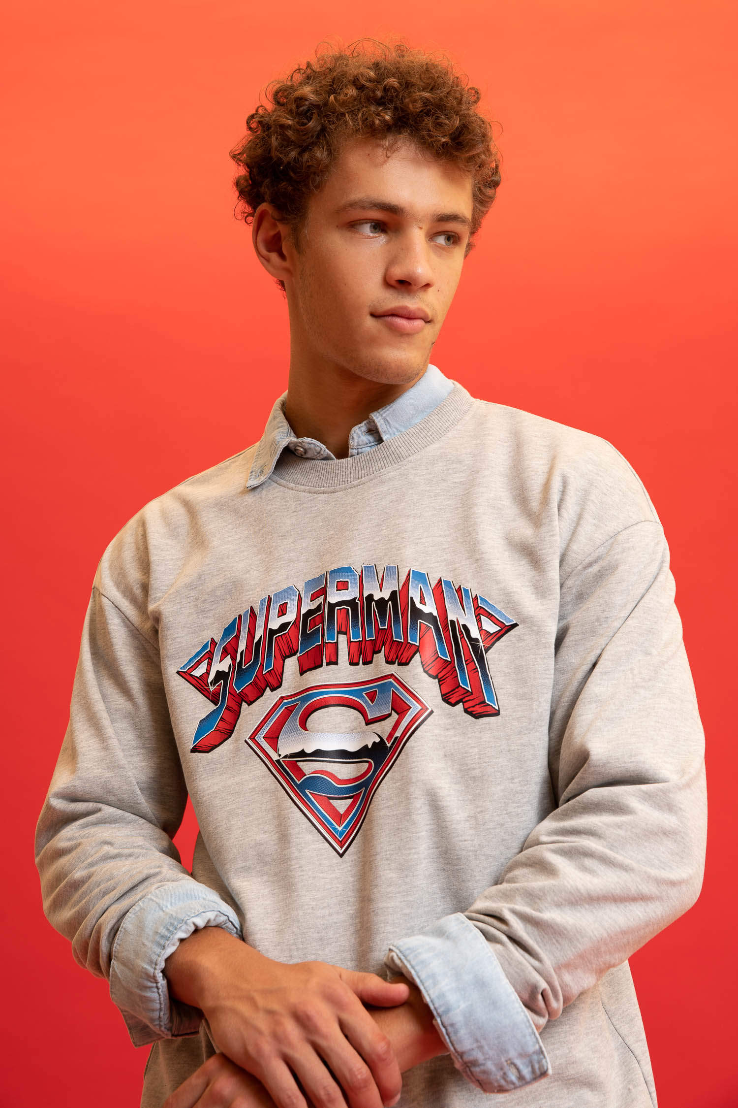 Grey MEN Boxy Fit Superman Licensed Sweatshirt 2559295 | DeFacto