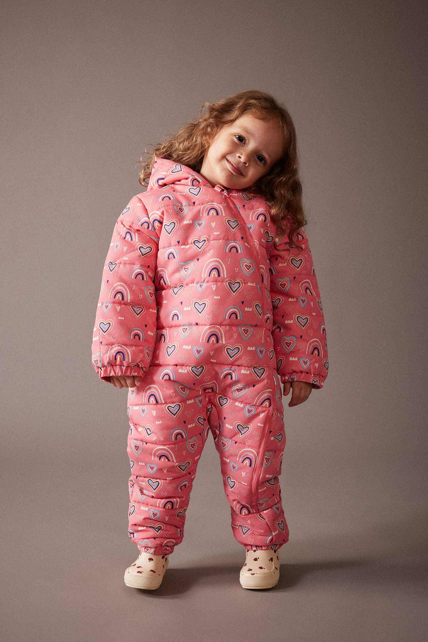 Kız Bebek Su İtici Kapüşonlu Polar Astarlı Astronot Mont