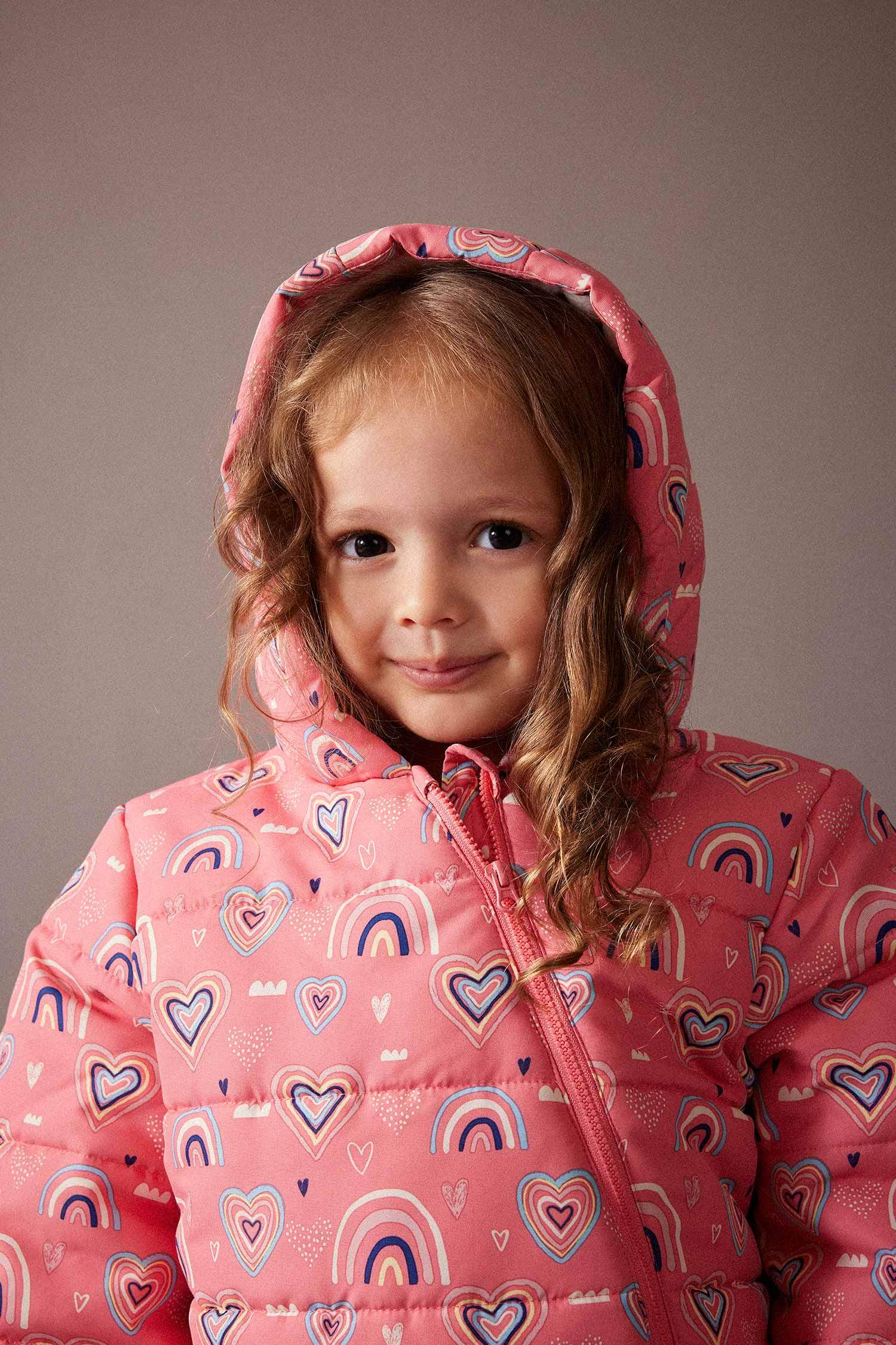 Kız Bebek Su İtici Kapüşonlu Polar Astarlı Astronot Mont