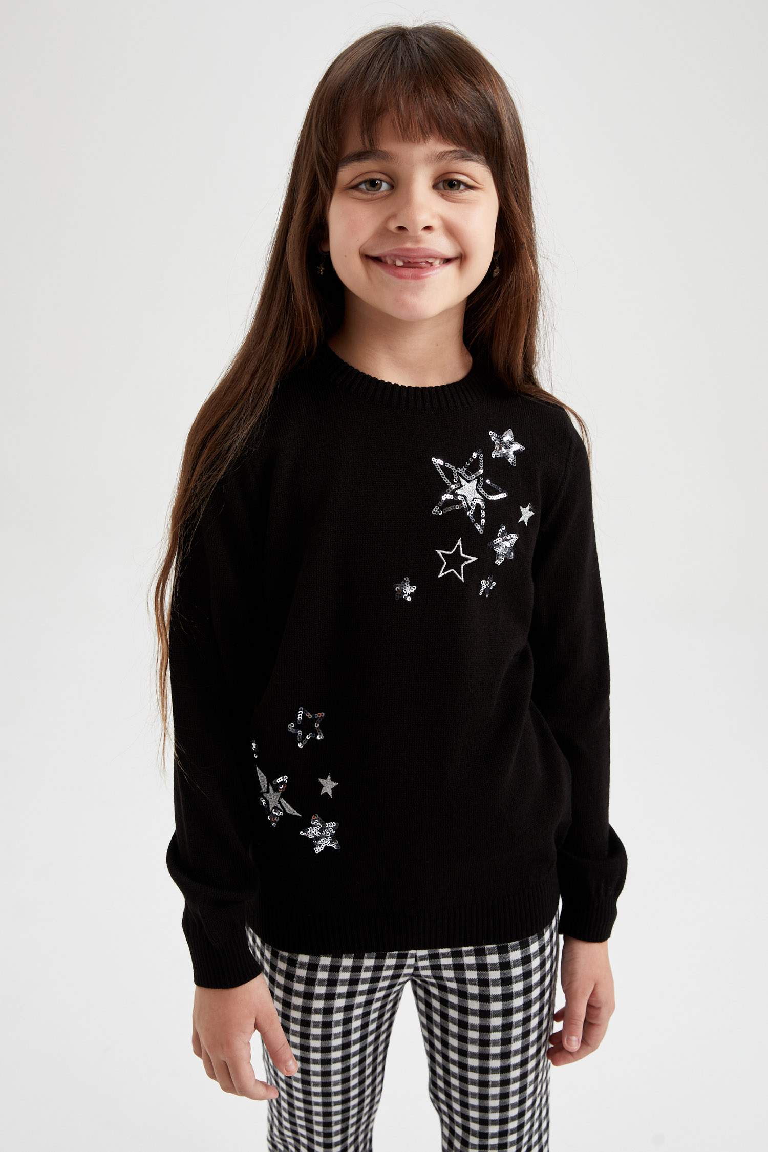 Kız Çocuk Regular Fit Bisiklet Yaka Kazak