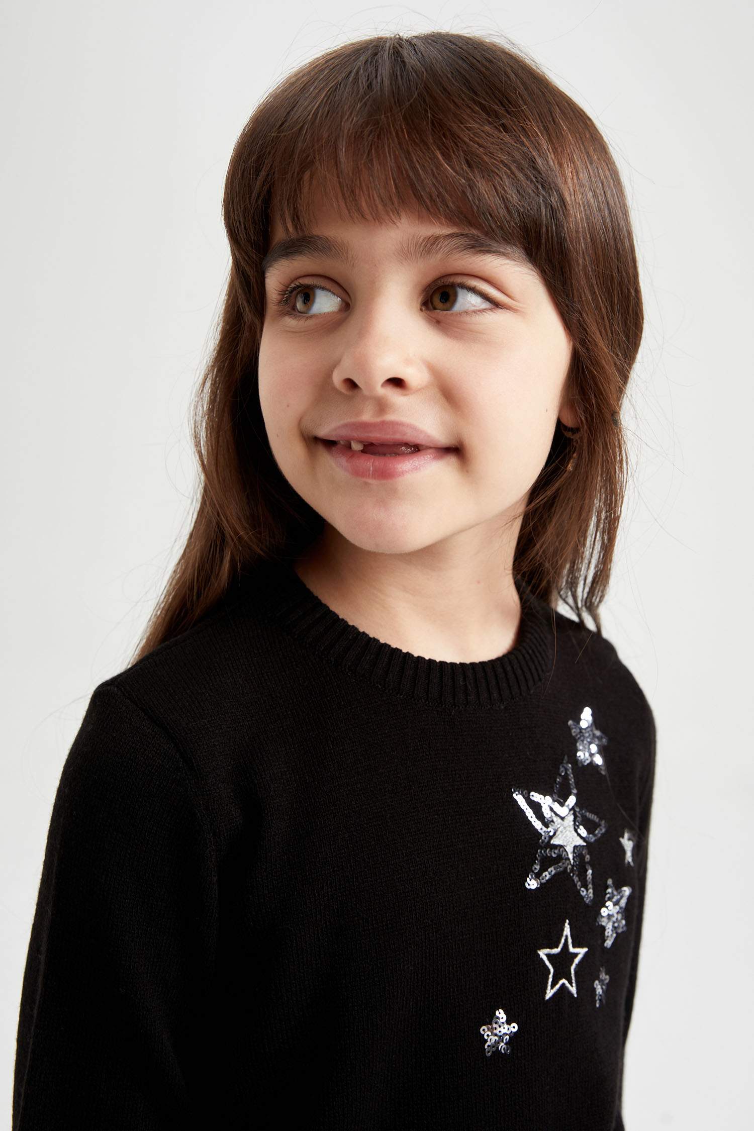 Kız Çocuk Regular Fit Bisiklet Yaka Kazak