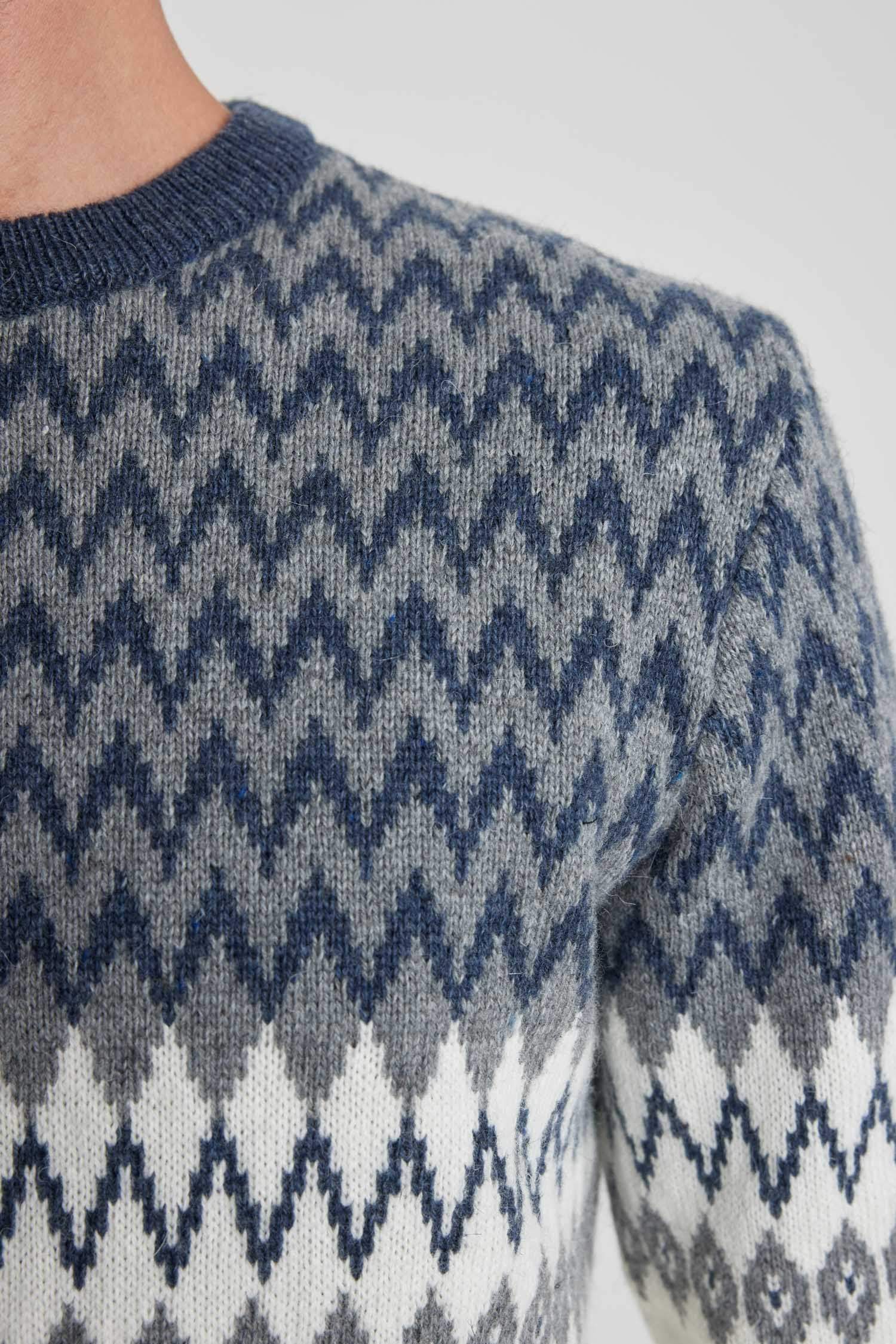 Regular Fit Desenli Bisiklet Yaka Triko Kazak