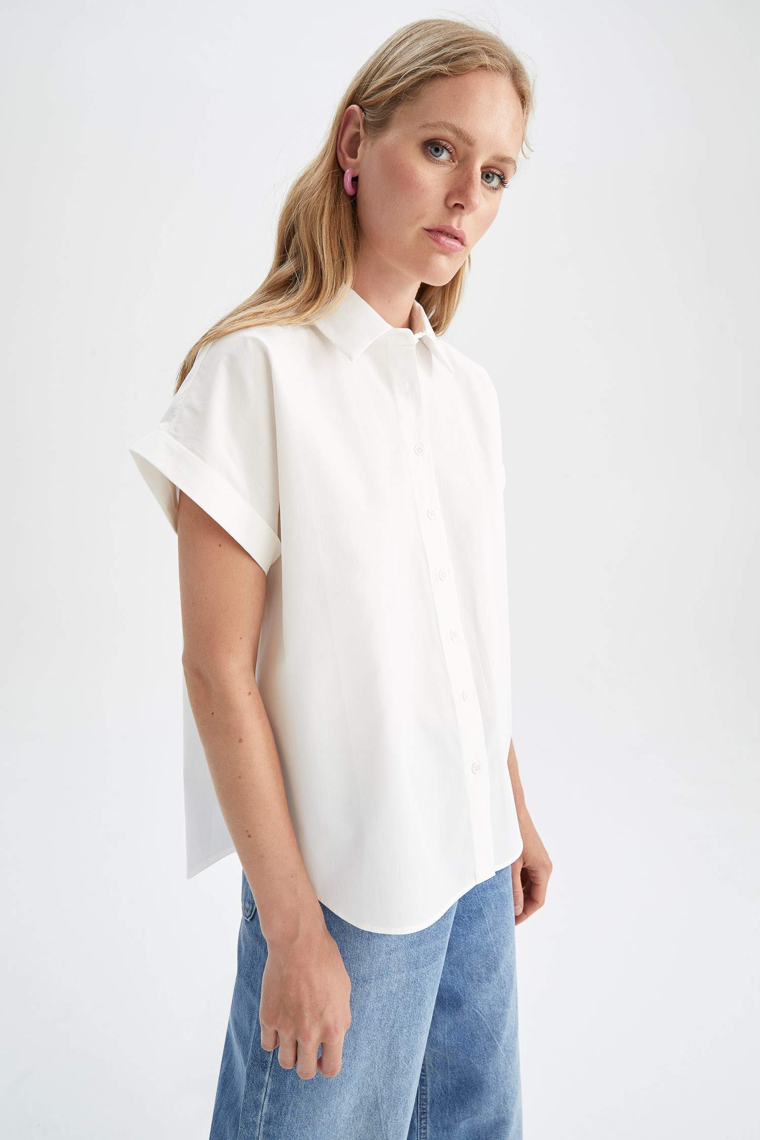 Regular Fit Shirt Collar Poplin Short Sleeve Shirt