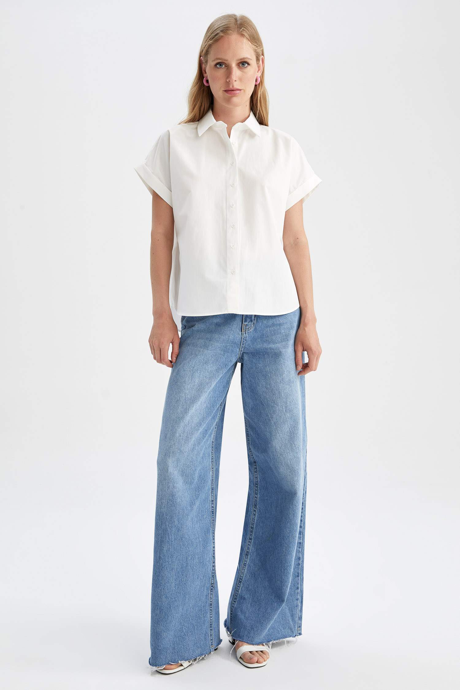 Regular Fit Shirt Collar Poplin Short Sleeve Shirt