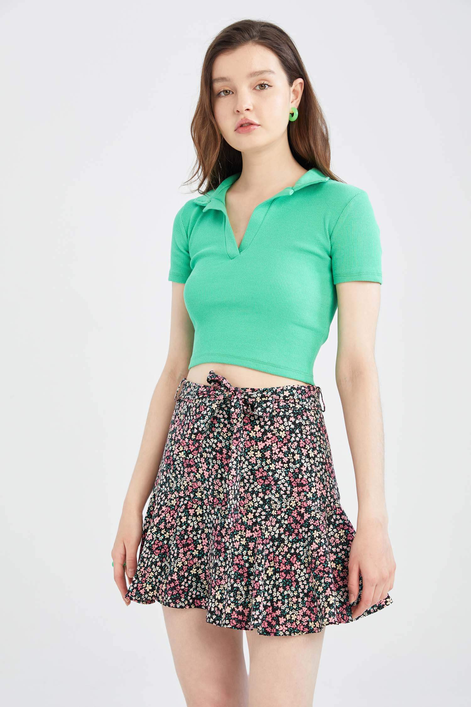 Green Woman Slim Fit Polo Collar Camisole Short Sleeve T-Shirt 2523455 ...