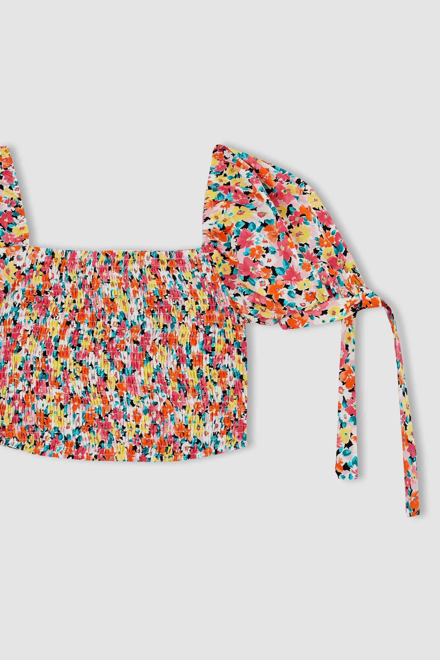 Coool қысқартылған пішім тұтас басып шығарылған шаршы ойық Қысқа жеңді Блуза