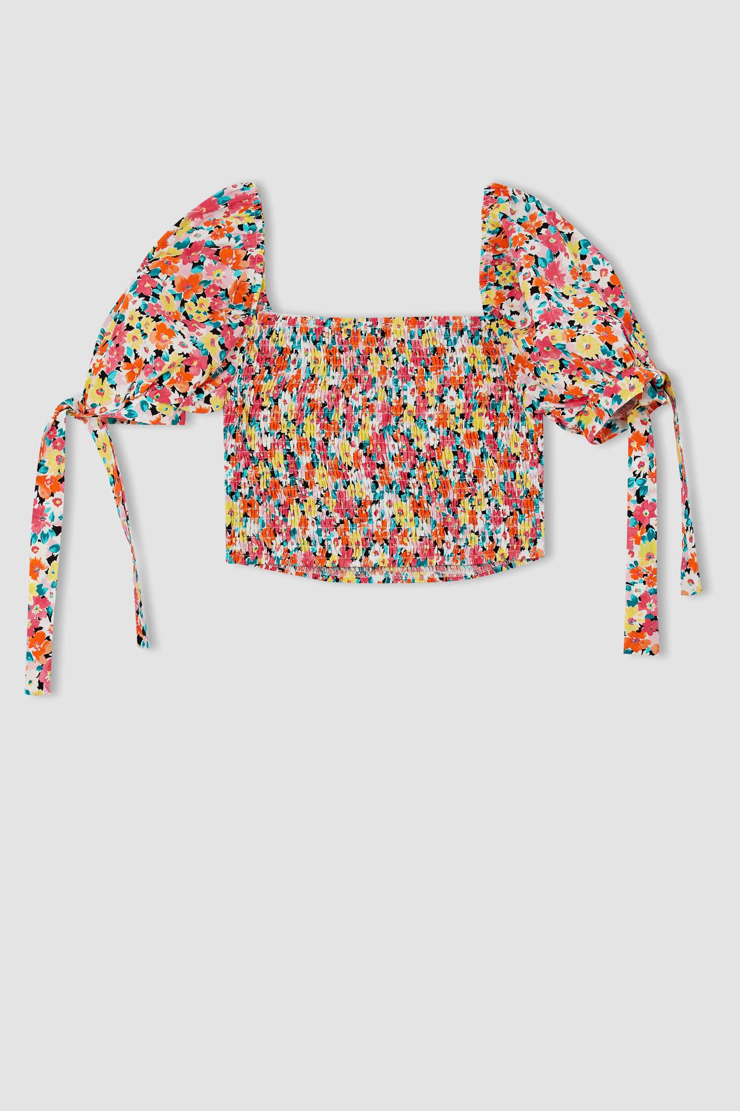 Coool қысқартылған пішім тұтас басып шығарылған шаршы ойық Қысқа жеңді Блуза