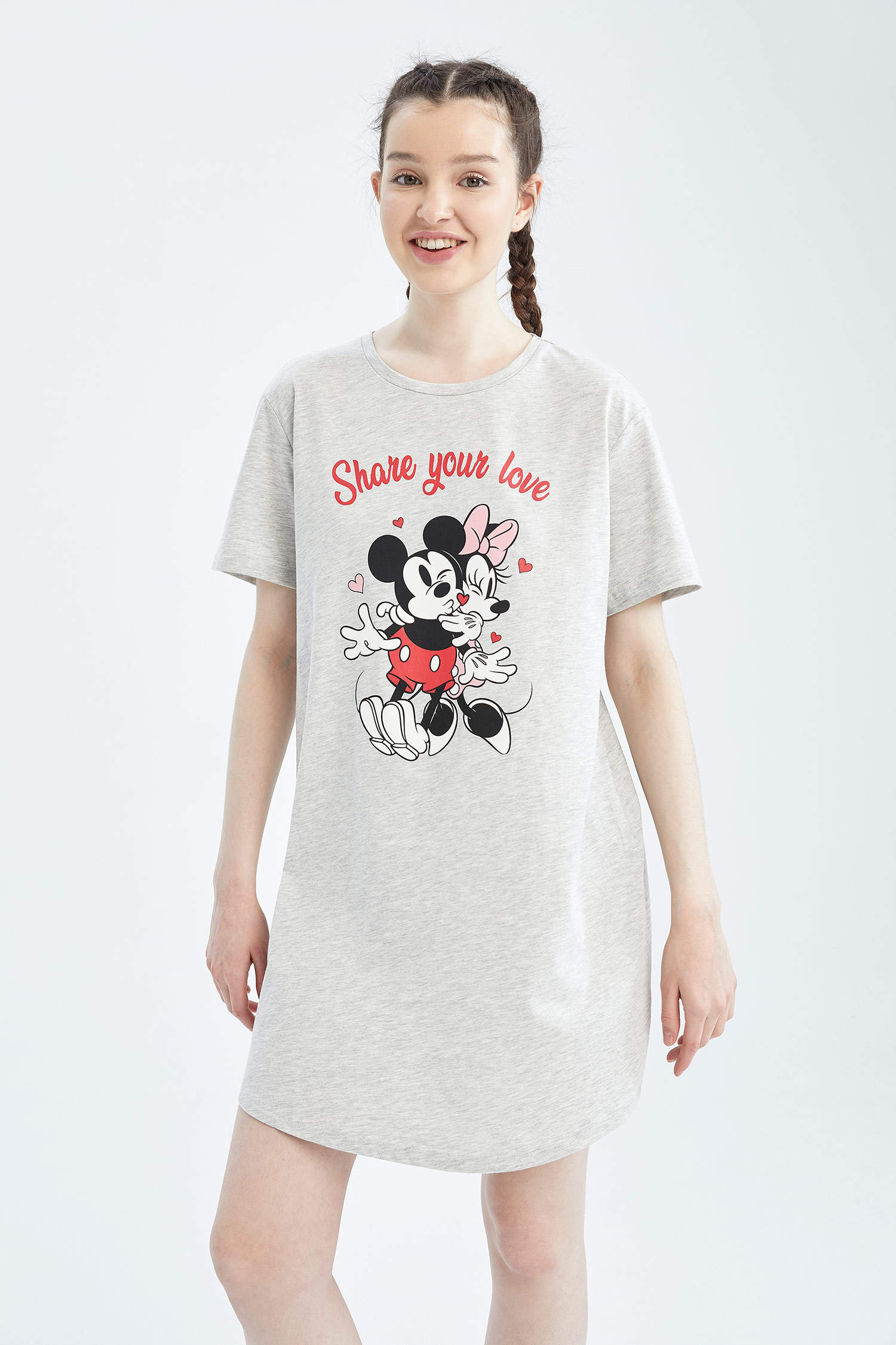Defacto Fall In Love Disney Mickey & Minnie Regular Fit Pamuklu Gecelik. 3