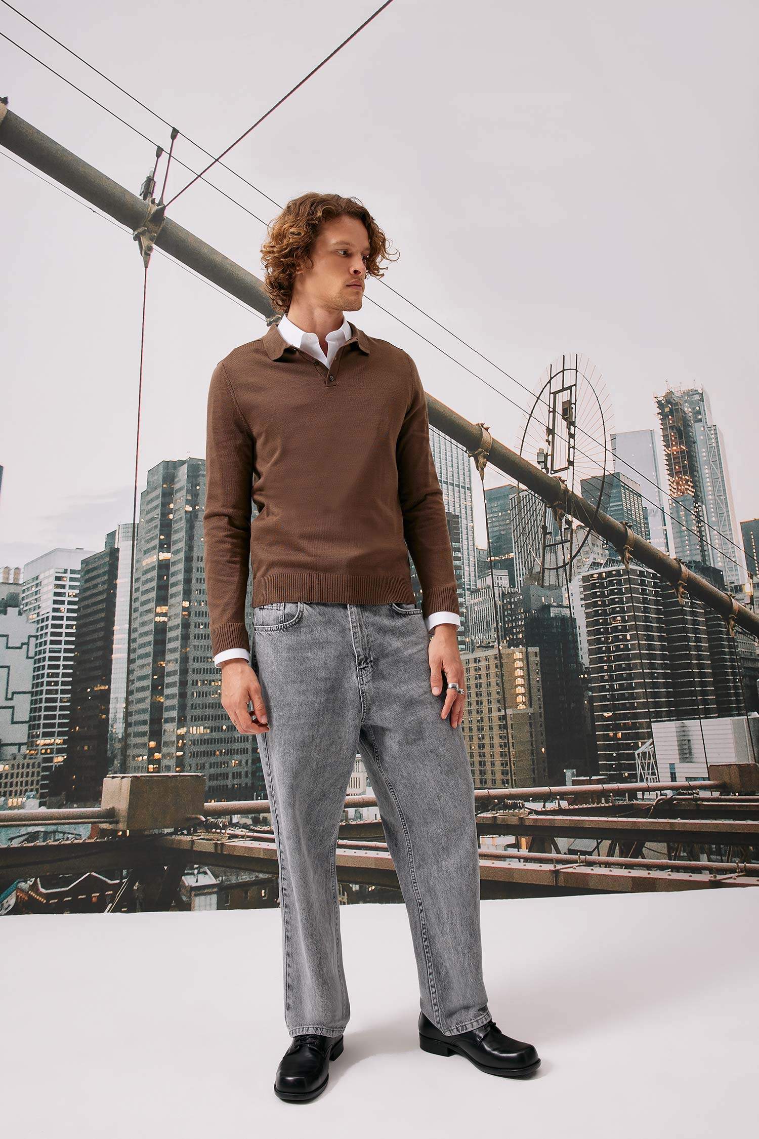 Slim Fit Dar Kesim Polo Yaka Basic Düz Triko Kazak