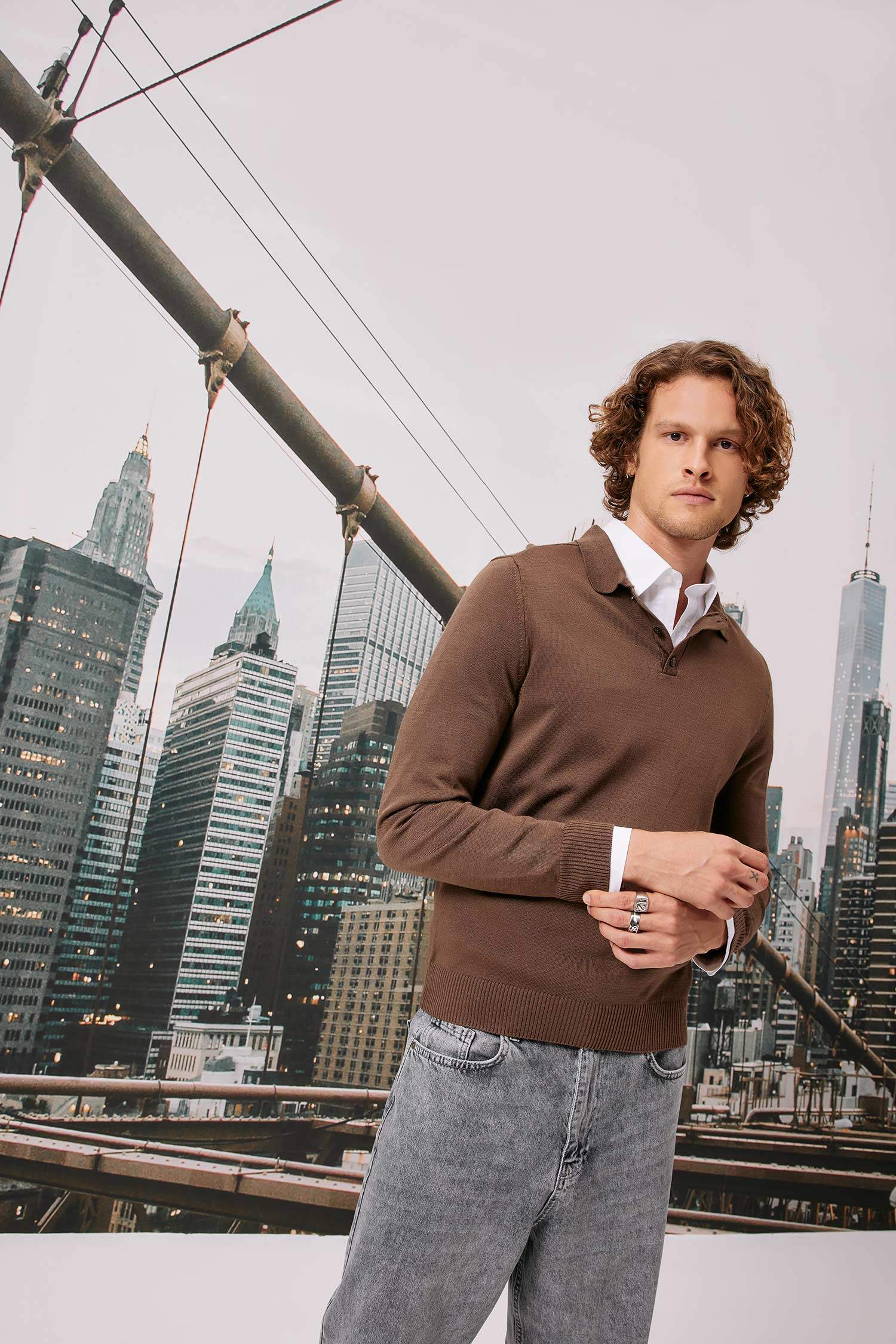 Slim Fit Dar Kesim Polo Yaka Basic Düz Triko Kazak