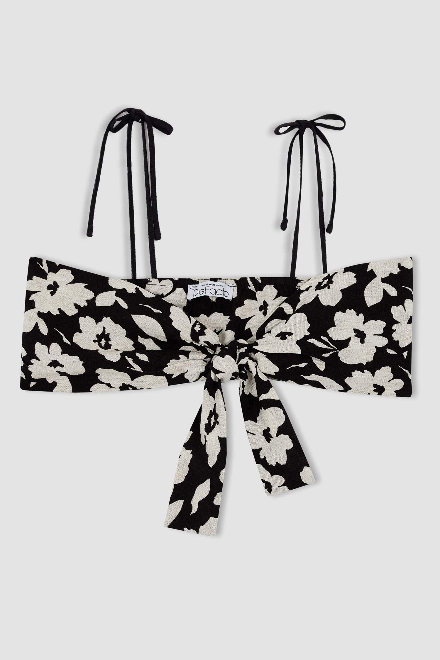 Floral Strap Linen Blend Front Tie Bralette Blouse