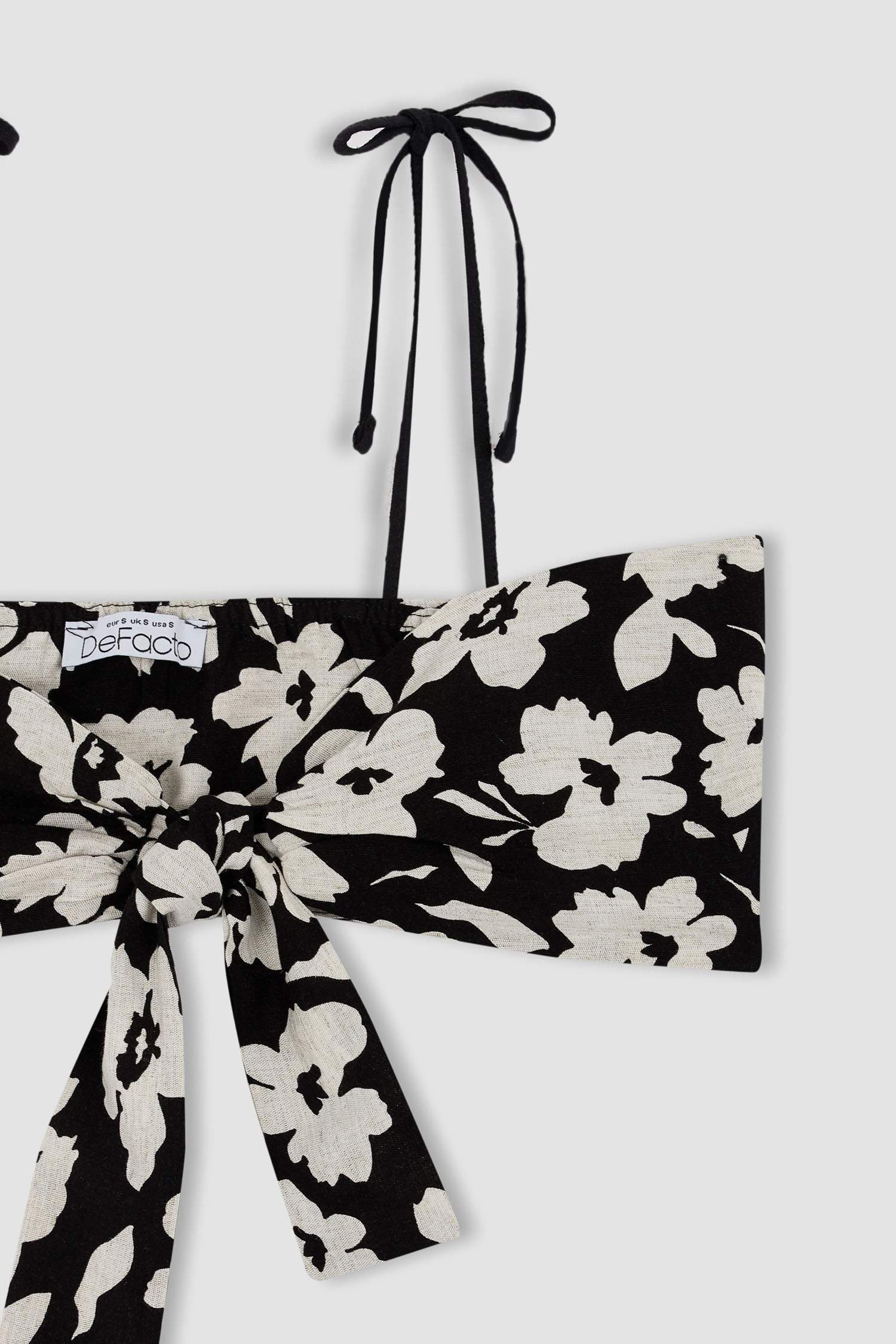 Floral Strap Linen Blend Front Tie Bralette Blouse