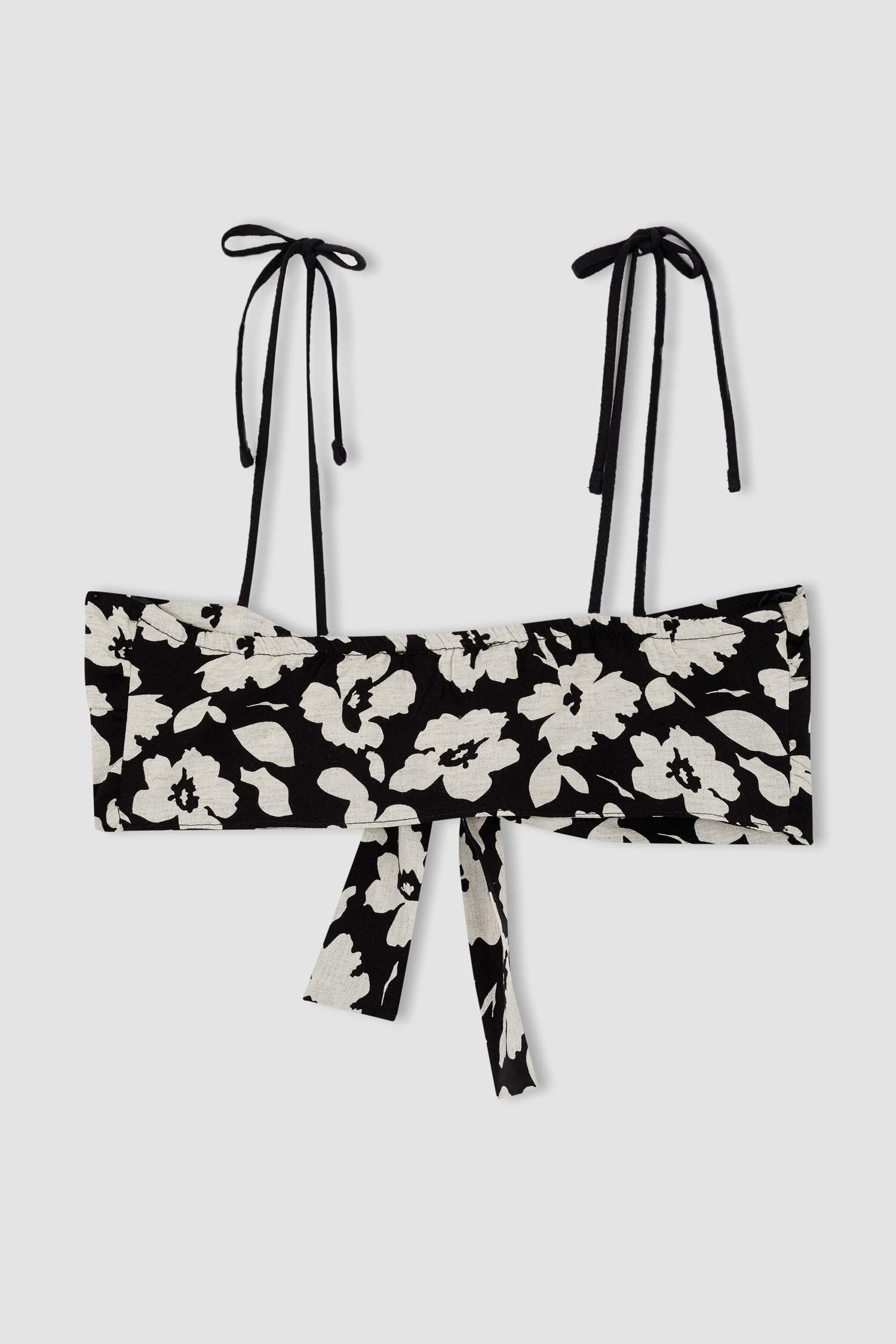 Floral Strap Linen Blend Front Tie Bralette Blouse