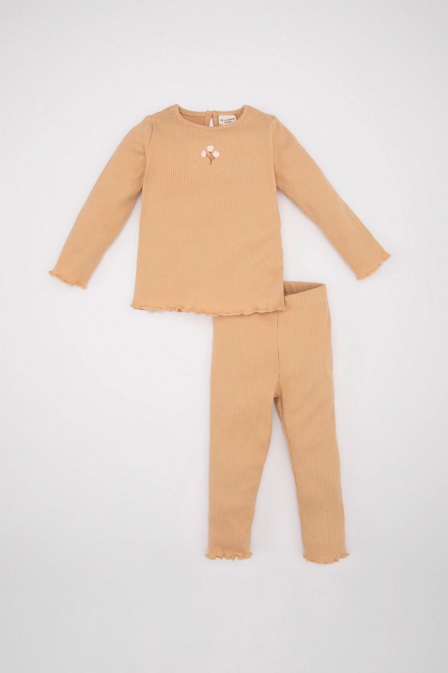 Kız Bebek 2'li Takım Çiçekli Fitilli Kaşkorse Uzun Kollu Tişört Beli Lastikli Alt