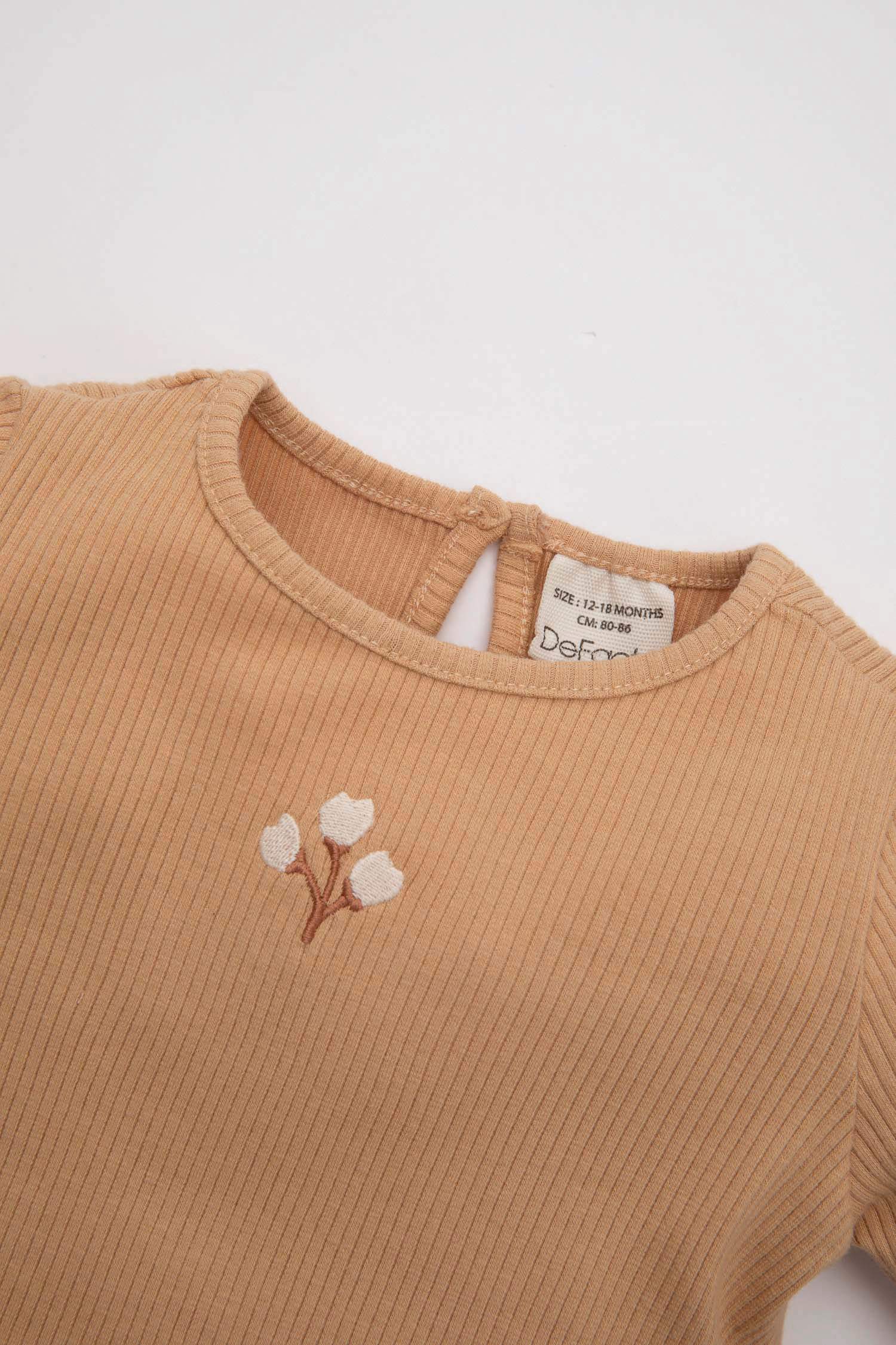 Kız Bebek 2'li Takım Çiçekli Fitilli Kaşkorse Uzun Kollu Tişört Beli Lastikli Alt