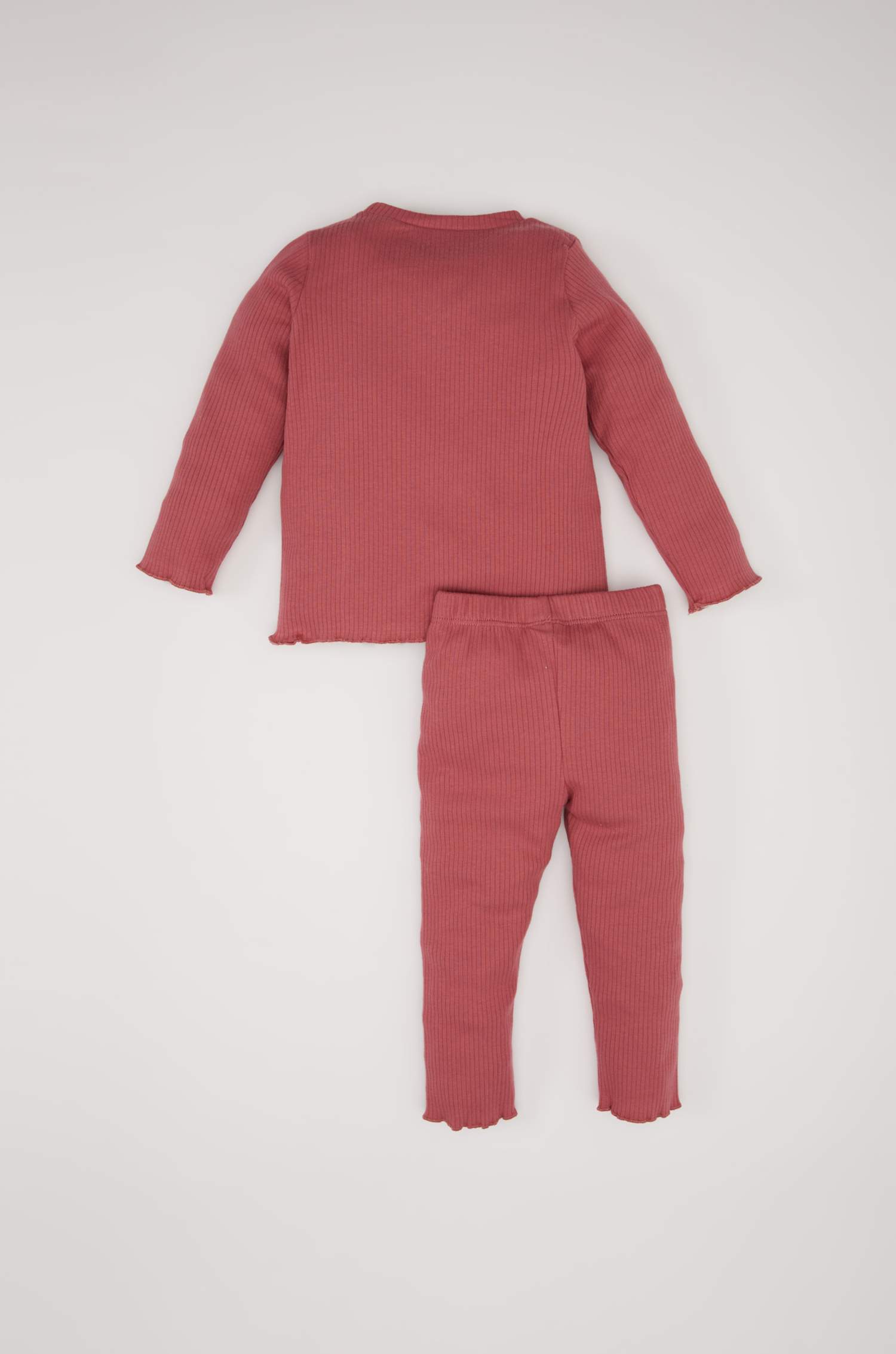 	Kız Bebek 2'li Takım Çiçekli Fitilli Kaşkorse Uzun Kollu Tişört Beli Lastikli Alt