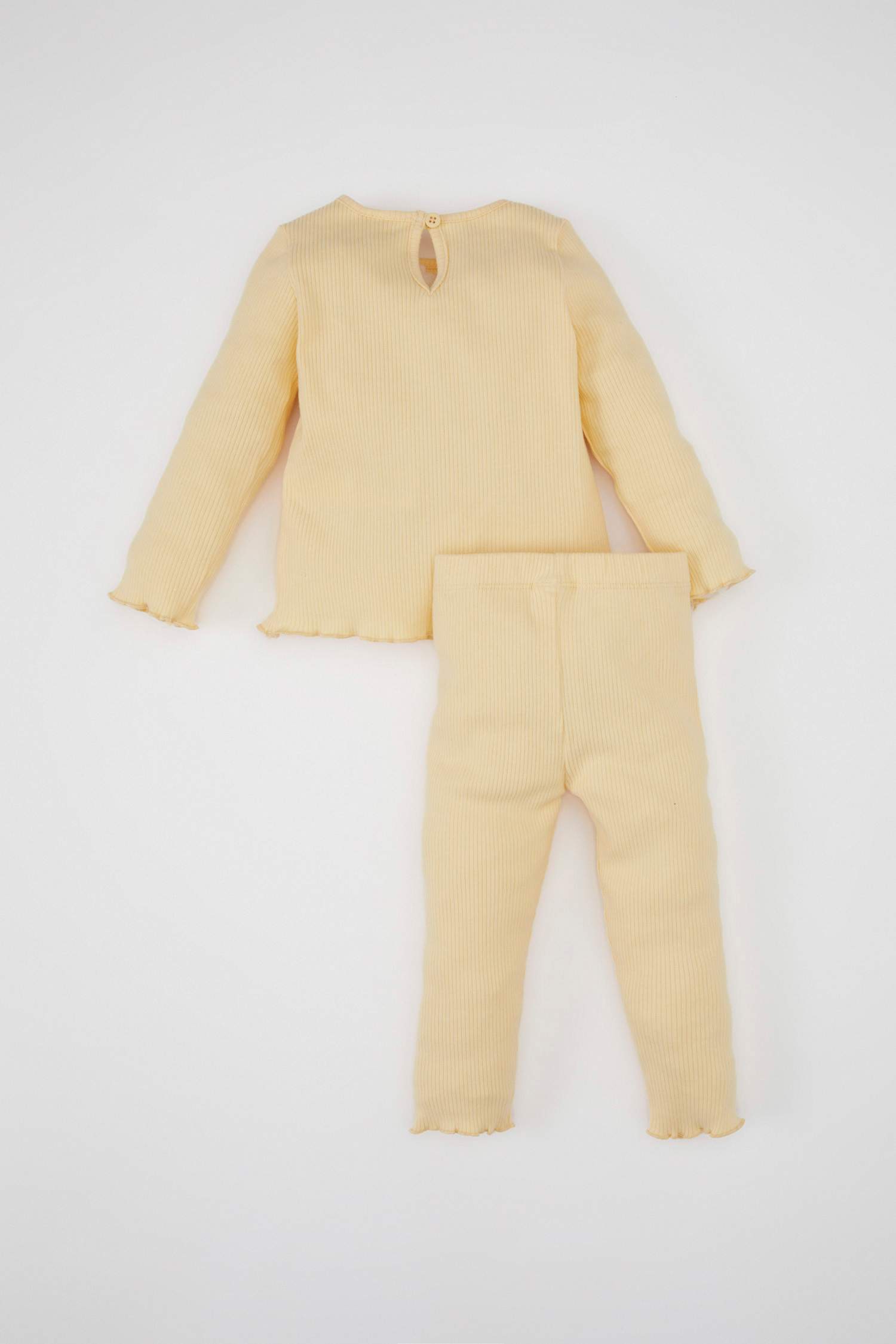 Kız Bebek 2'li Takım Çiçekli Fitilli Kaşkorse Uzun Kollu Tişört Beli Lastikli Alt