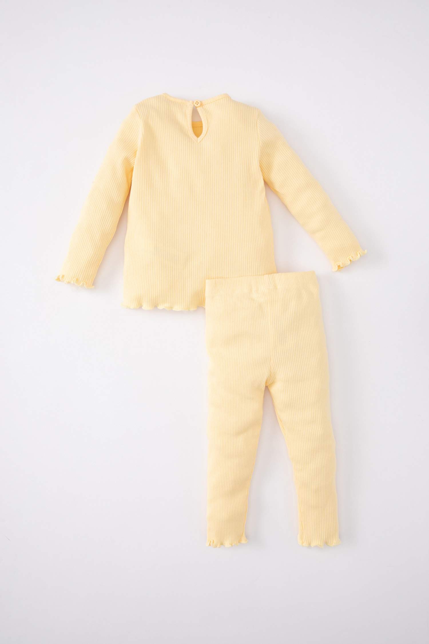 	Kız Bebek 2'li Takım Çiçekli Fitilli Kaşkorse Uzun Kollu Tişört Üst Beli Lastikli Alt