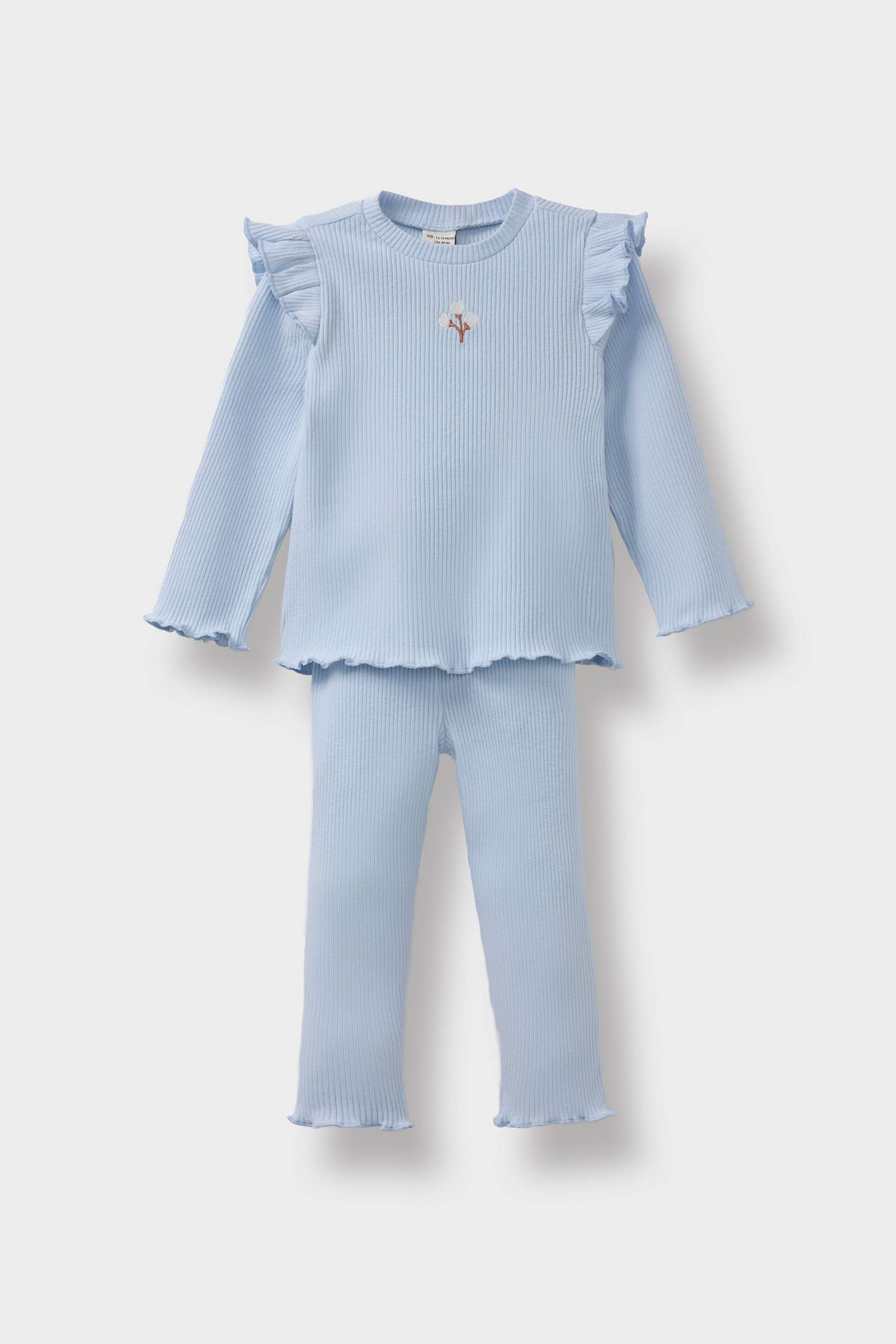 Kız Bebek 2'li Takım Çiçekli Fitilli Kaşkorse Uzun Kollu Tişört Beli Lastikli Alt