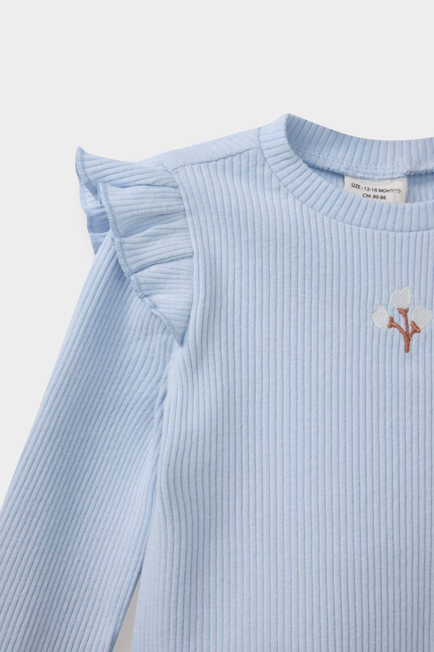 Kız Bebek 2'li Takım Çiçekli Fitilli Kaşkorse Uzun Kollu Tişört Beli Lastikli Alt