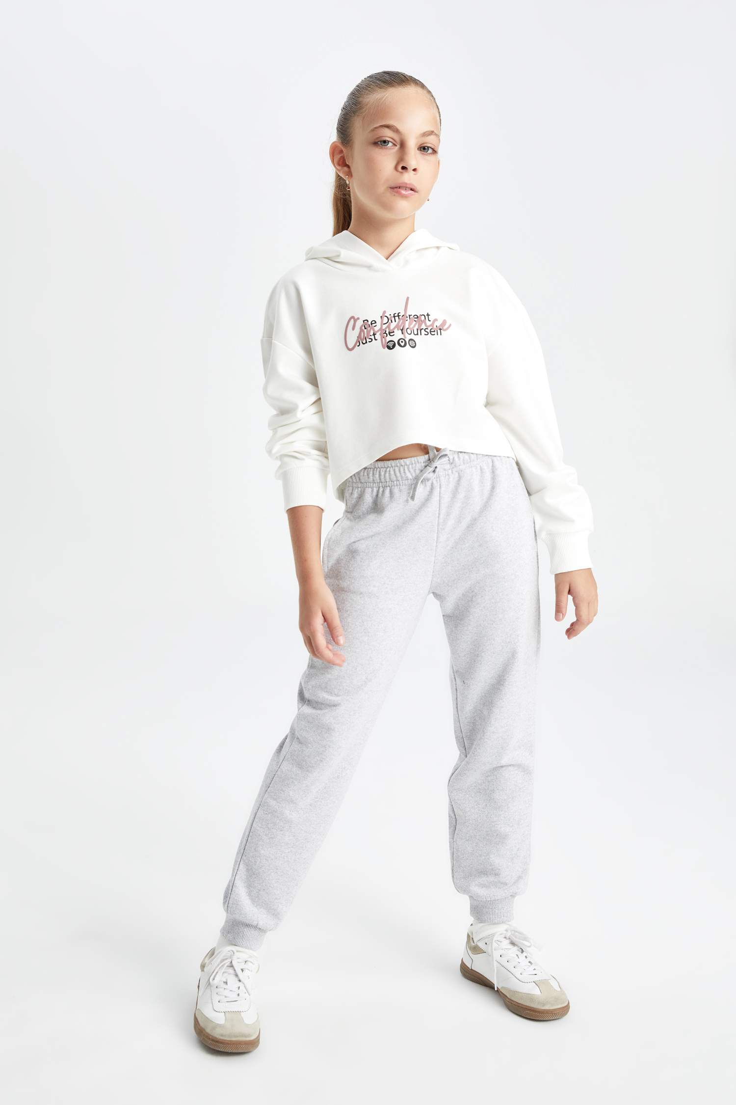 Kız Çocuk Gri Standart Fit Beli Paçası Lastikli Okul Jogger Eşofman Altı