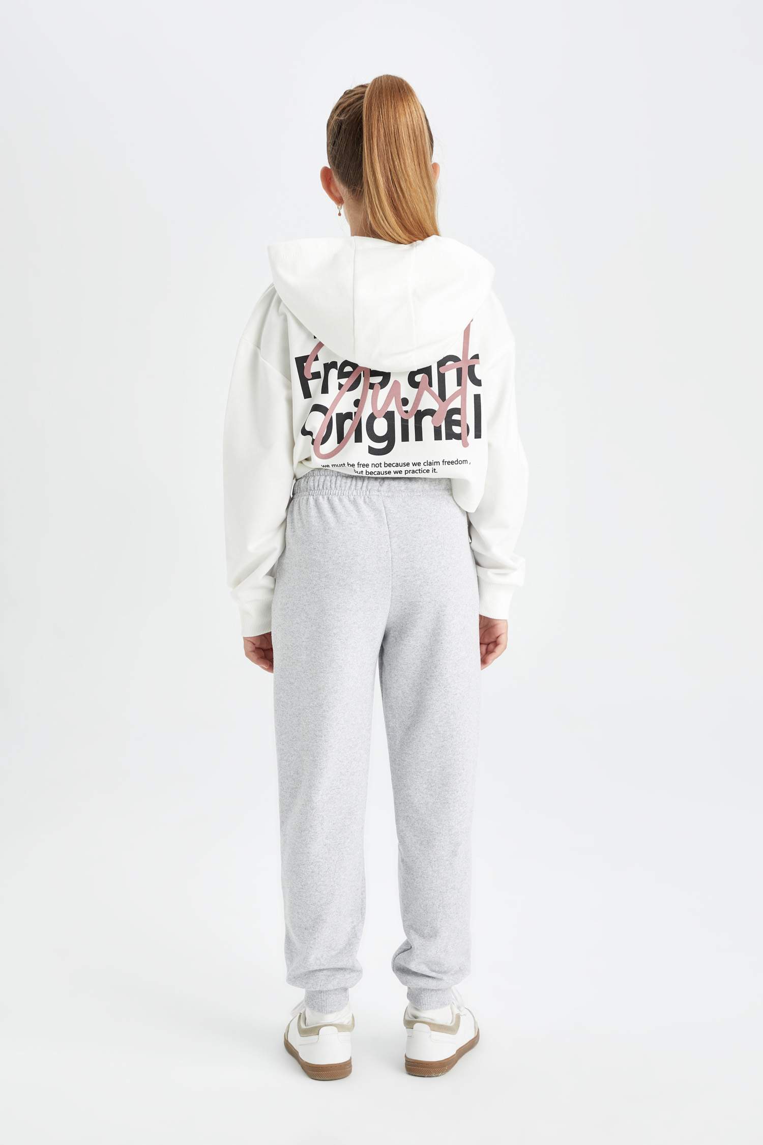 Kız Çocuk Gri Standart Fit Beli Paçası Lastikli Okul Jogger Eşofman Altı