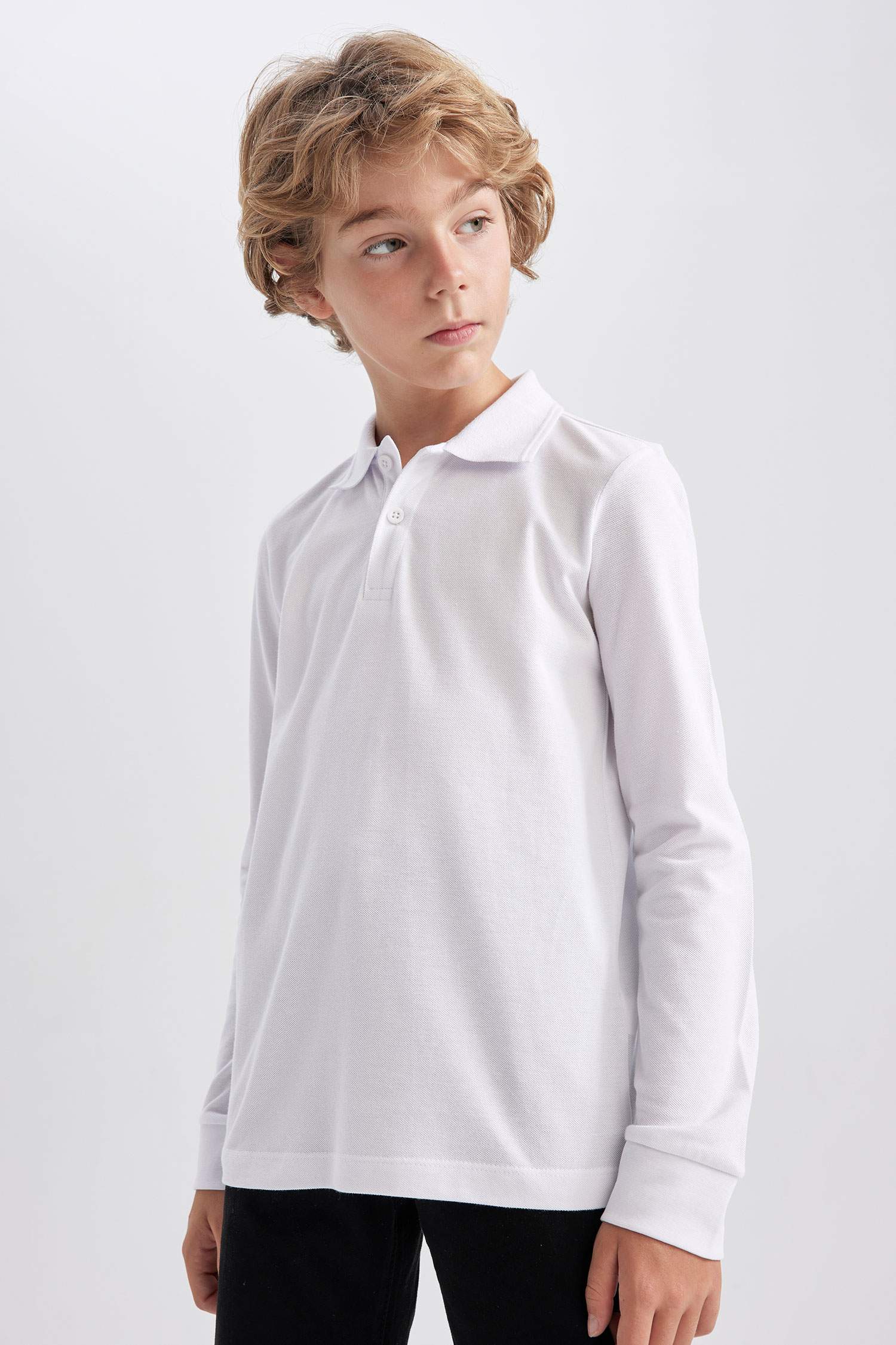 Boy White 2 Piece Long Sleeve Polo T-Shirt