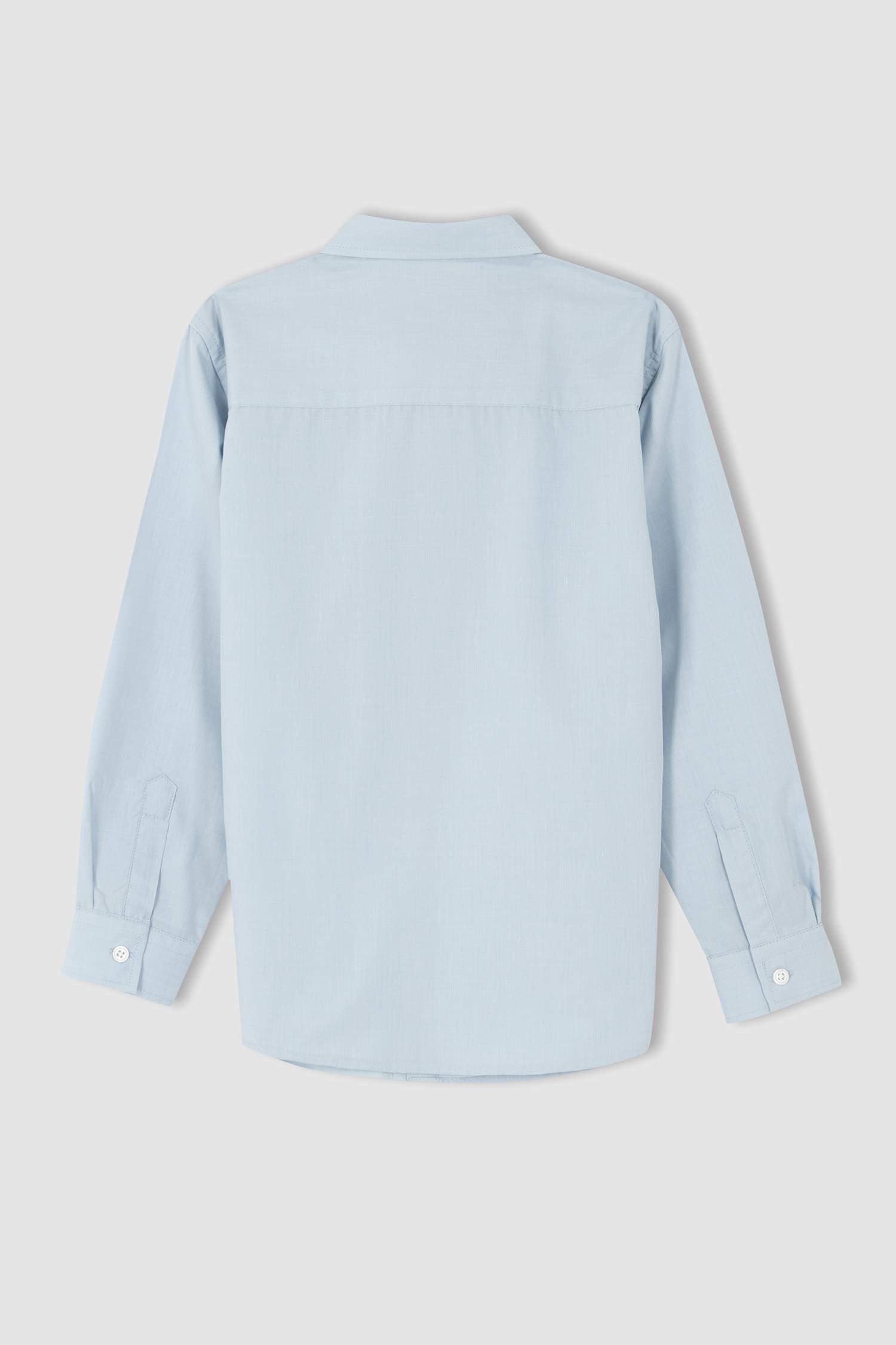 Erkek Çocuk Mavi Keten Görünümlü Uzun Kollu Okul Gömleği