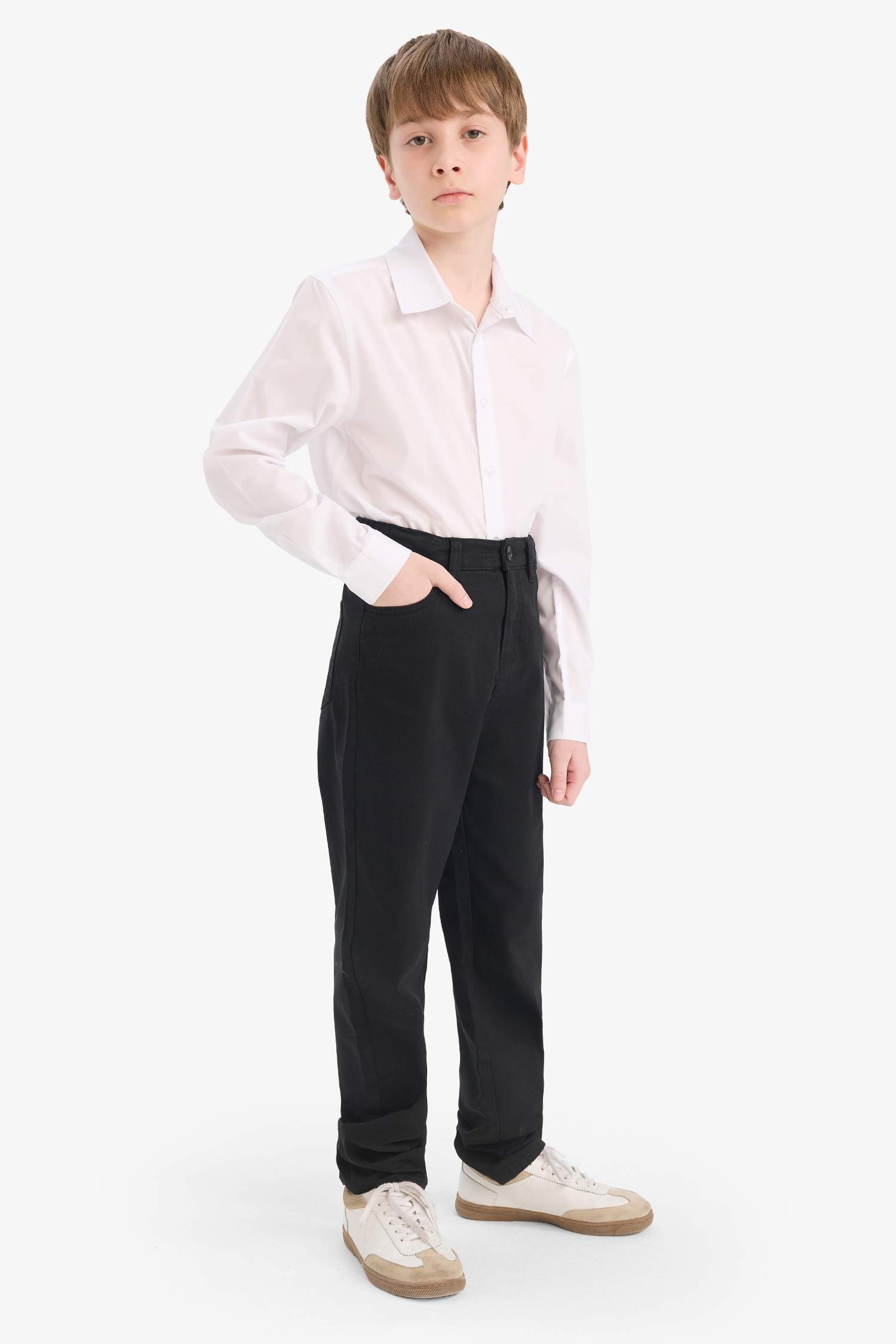 قميص بولو كم طويل بوبلين قصة عادية