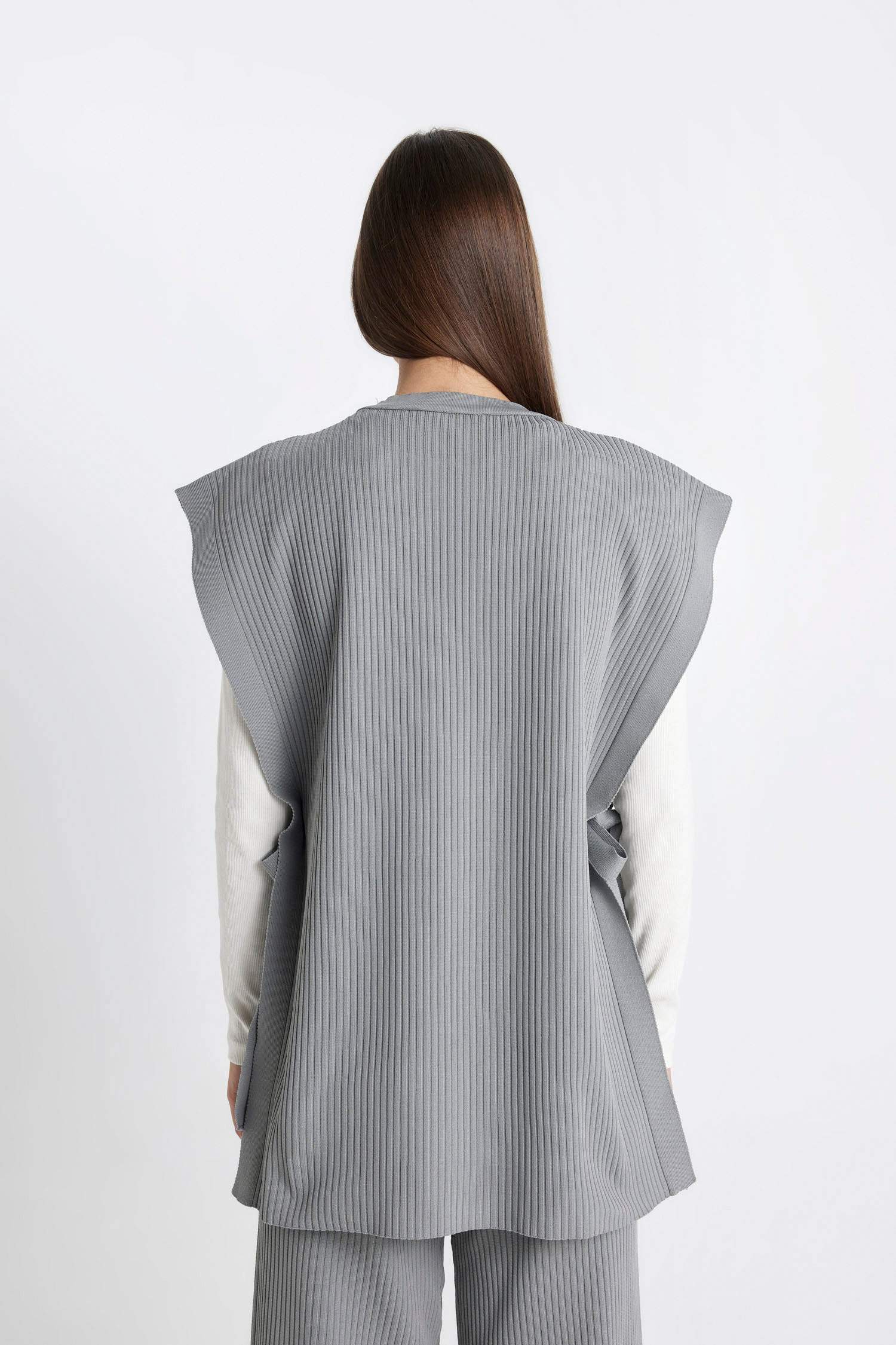 Regular Fit Bisiklet Yaka Basic Düz Yan Bağlamalı Triko Süveter