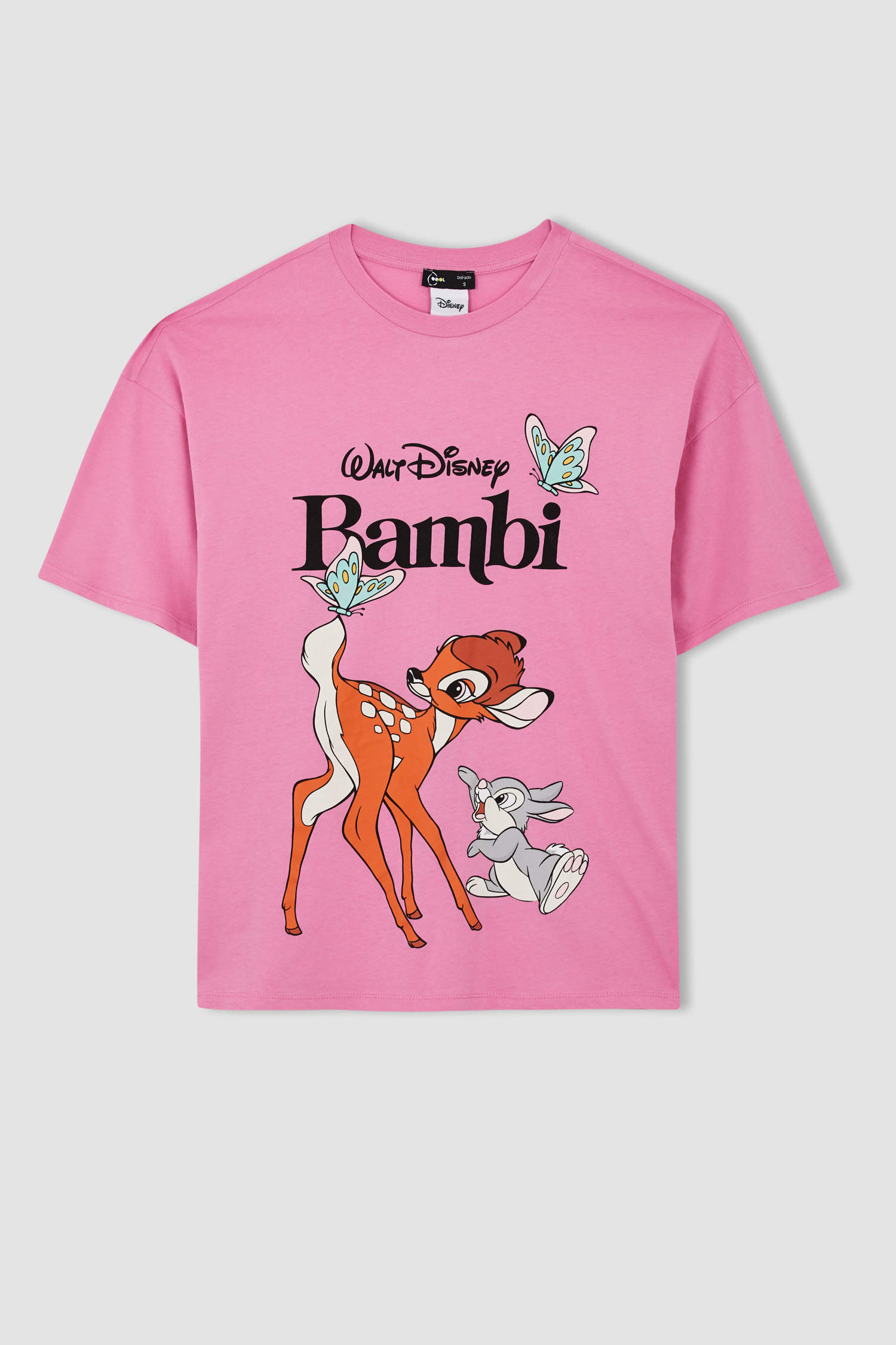 Pink WOMAN Licensed Short Sleeve 2560585 Bambi DeFacto T- Shirt Crew Printed | Oversize Neck Fit