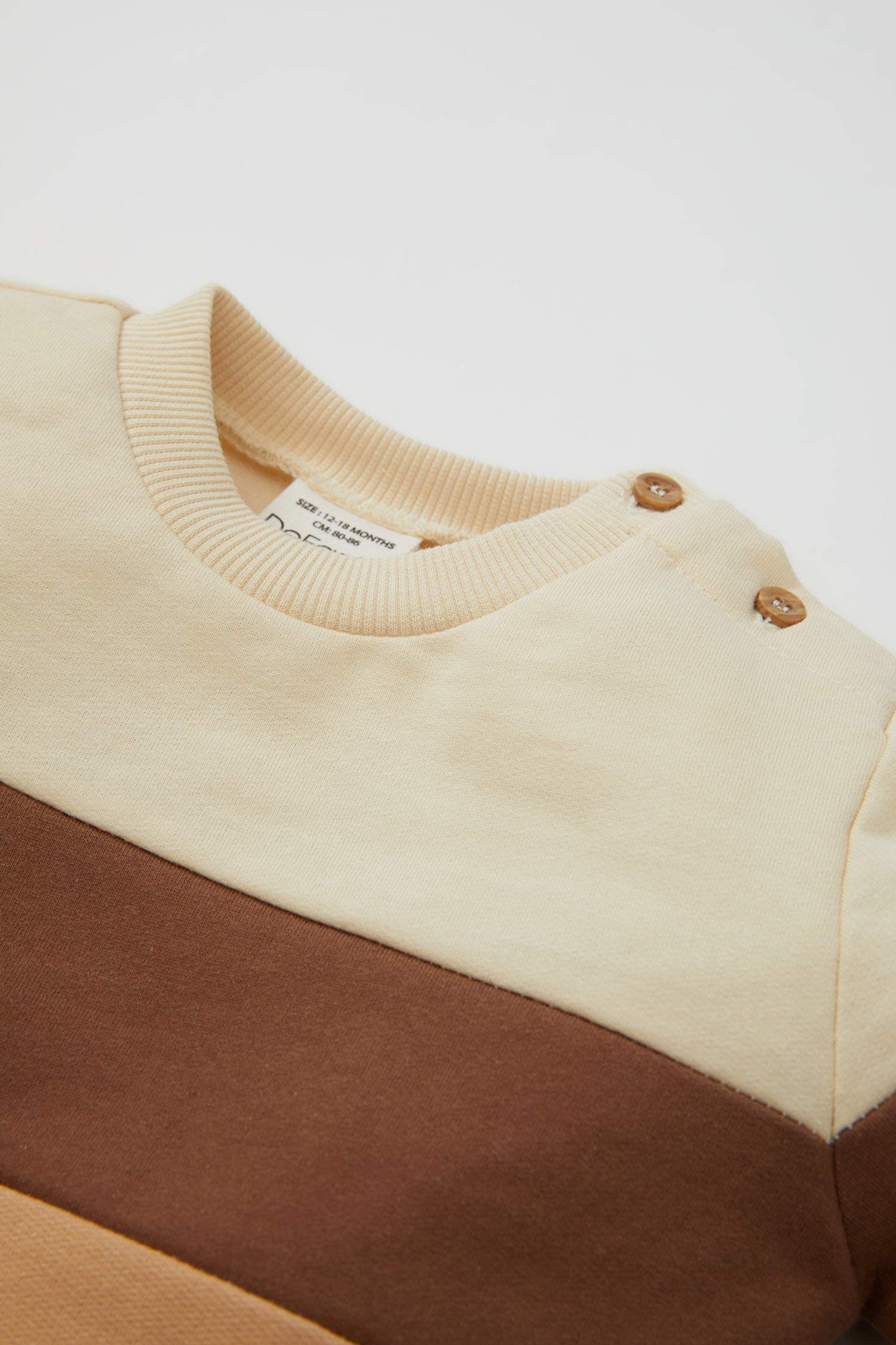 Erkek Bebek 2'li Takım Renk Bloklu İçi Yumuşak Tüylü Sweatshirt Beli Lastikli Eşofman Altı