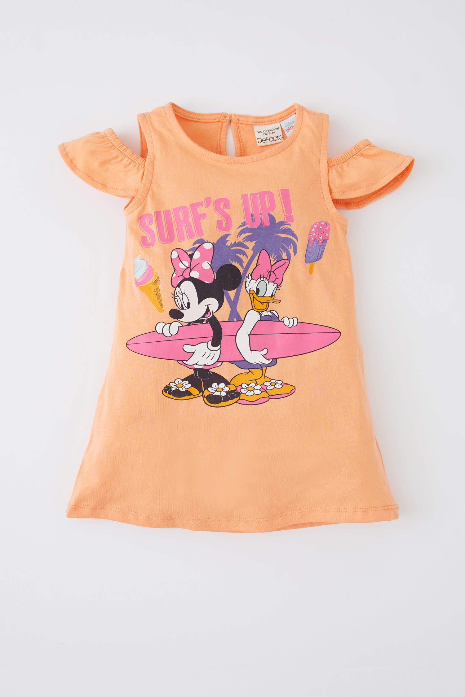 Defacto Kız Bebek Disney Mickey & Minnie Bisiklet Yaka Kısa Kollu Elbise. 1