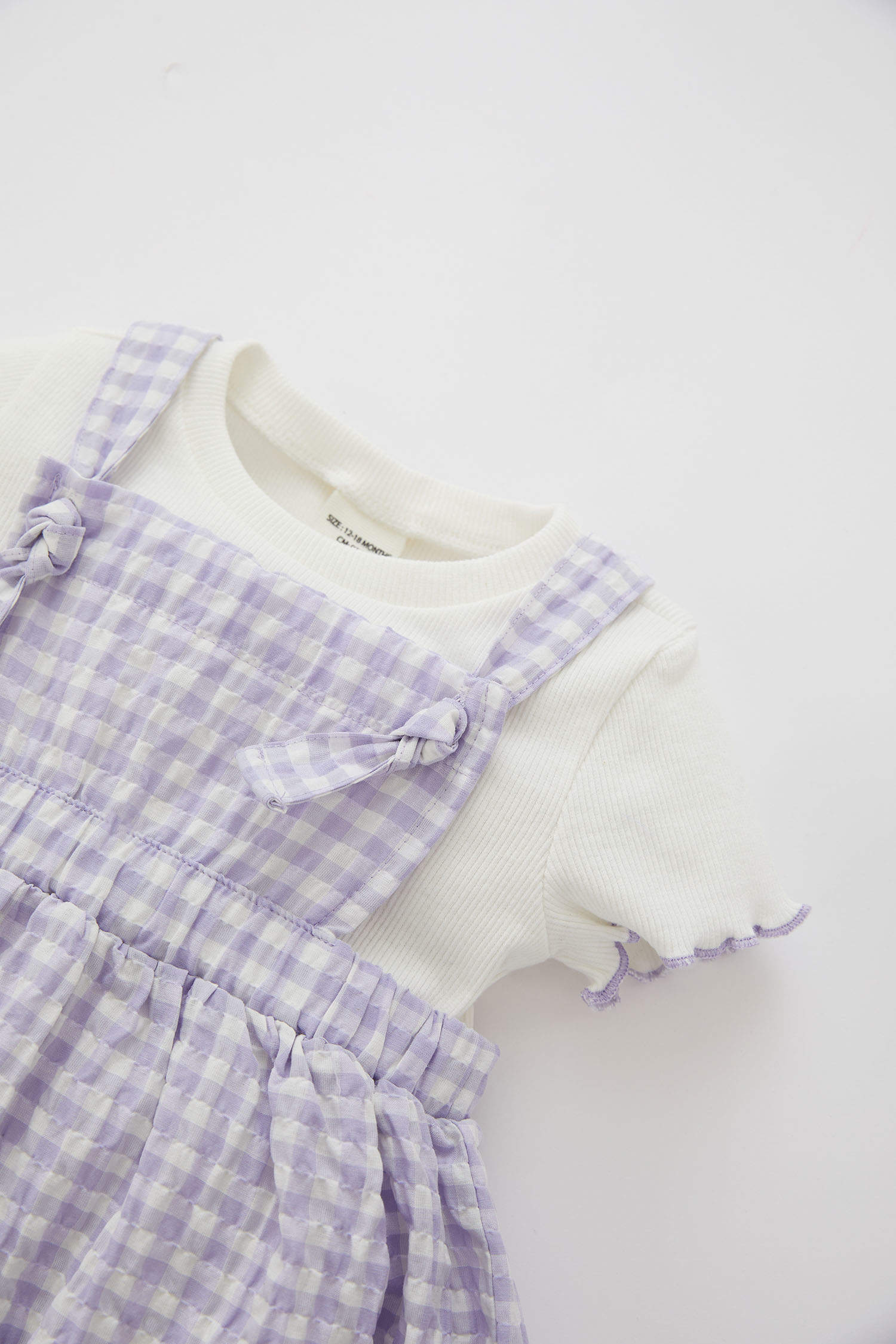 Defacto Kız Bebek Kısa Kollu Tişört Pötikare Desenli Askılı Elbise Takım. 1
