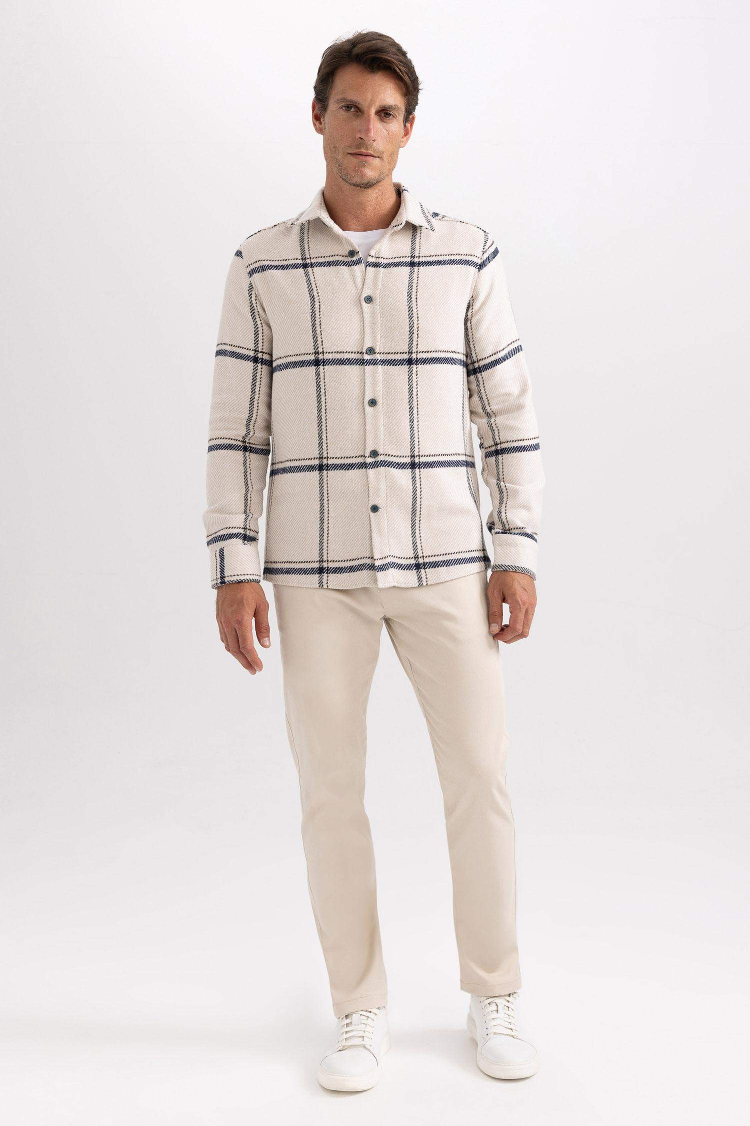 Modern Fit Polo Yaka Oduncu Uzun Kollu Gömlek