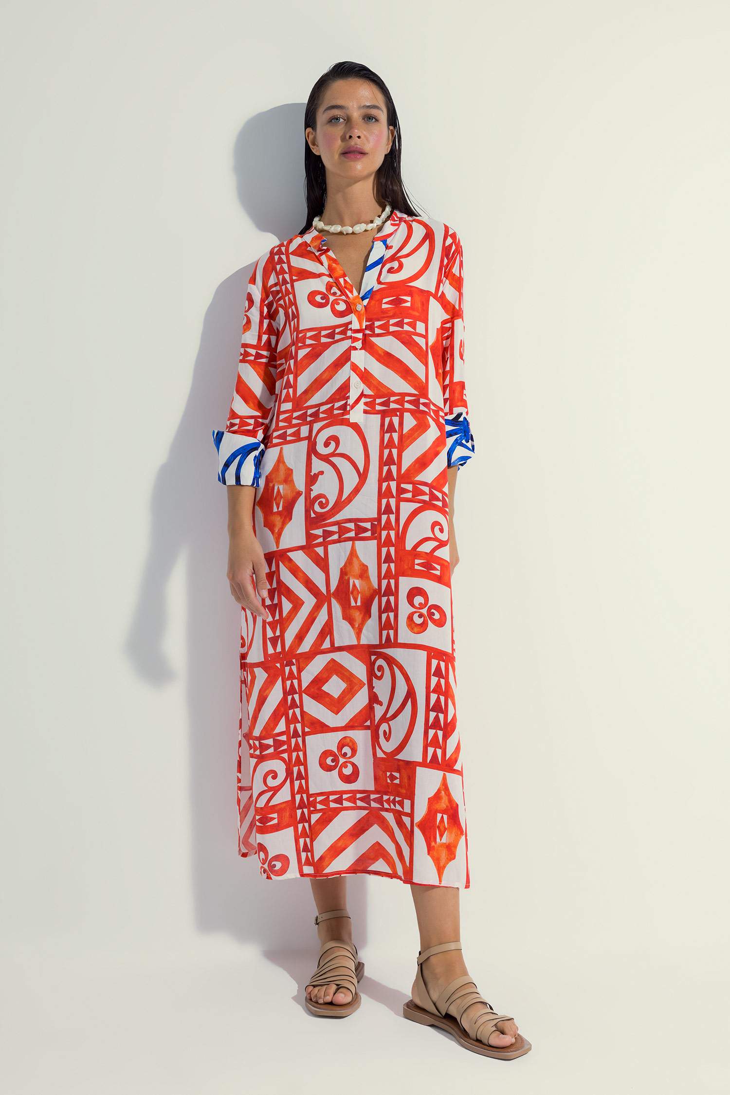 Nefes İstanbul X Defacto Desenli Uzun Kollu Plaj Elbisesi