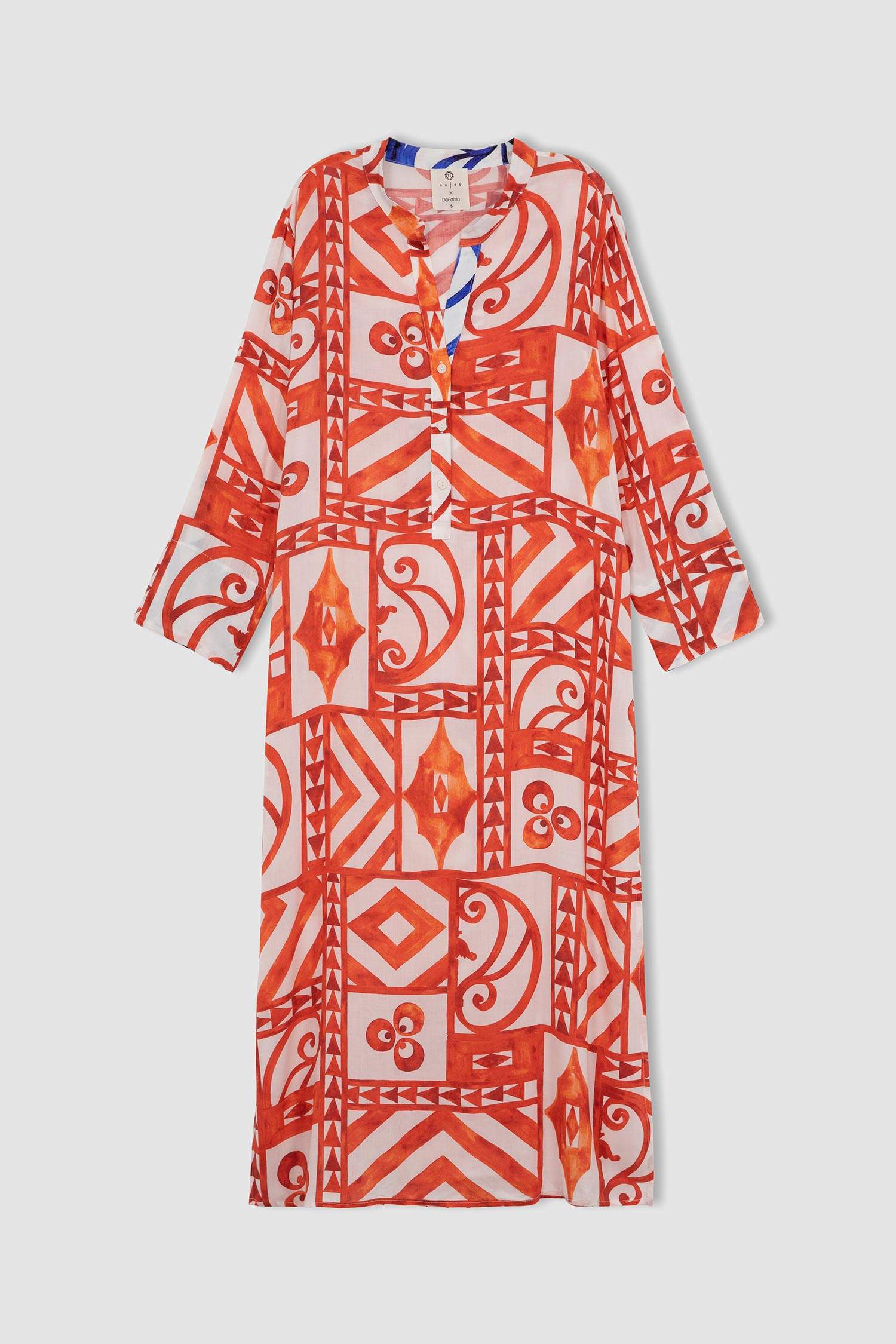 Nefes İstanbul X Defacto Desenli Uzun Kollu Plaj Elbisesi