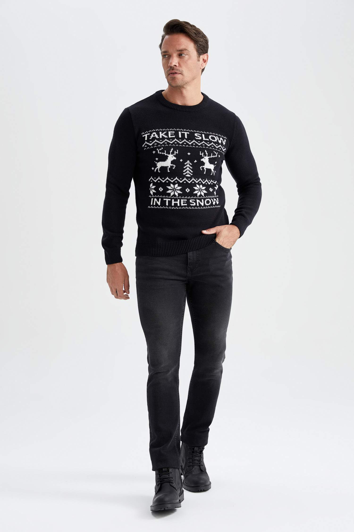 қалыпты пішім дөңгелек жаға трикотаж Пулловер