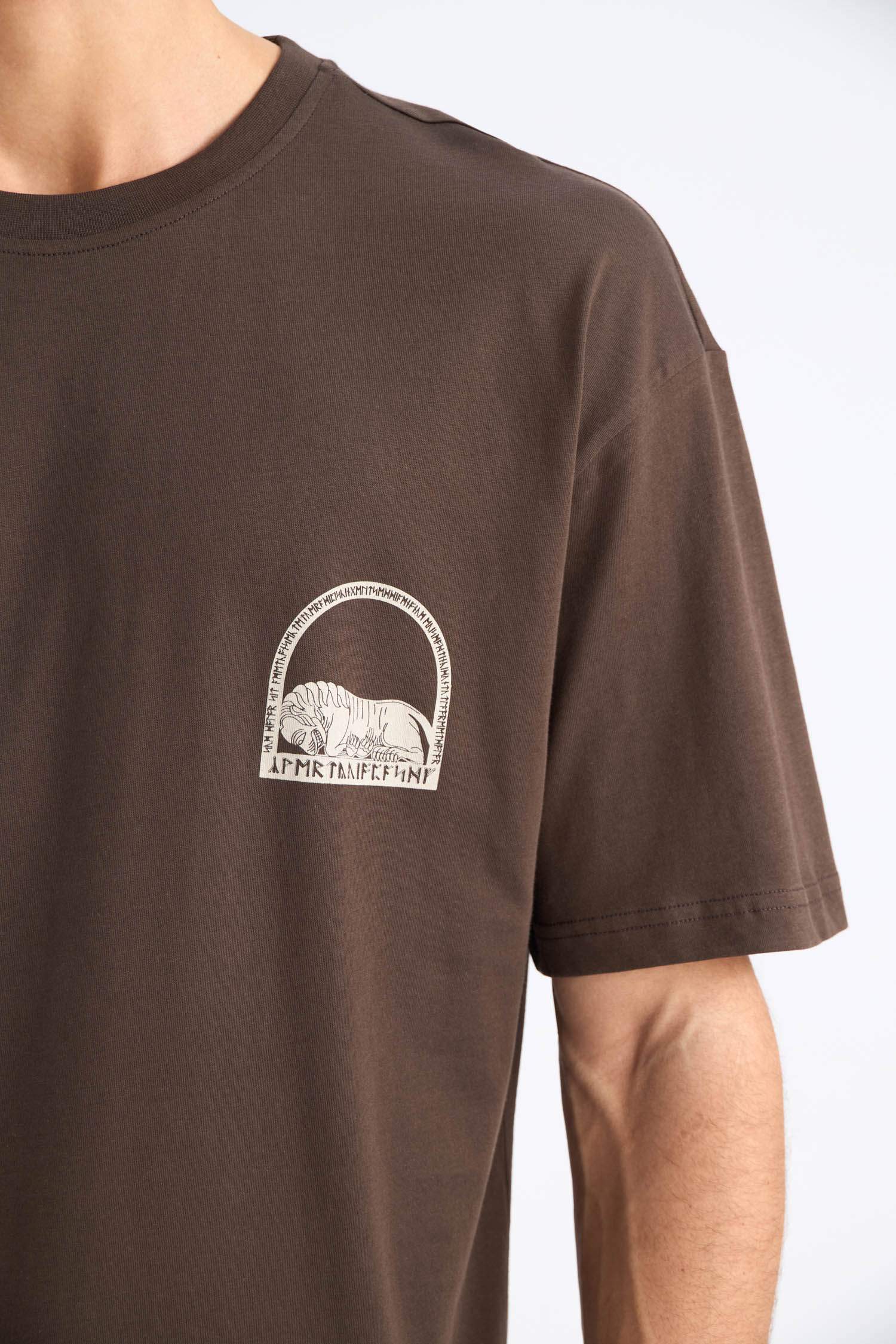 %100 Pamuk Oversize Geniş Kalıp Bisiklet Yaka Sırt Baskılı Kısa Kollu Tişört