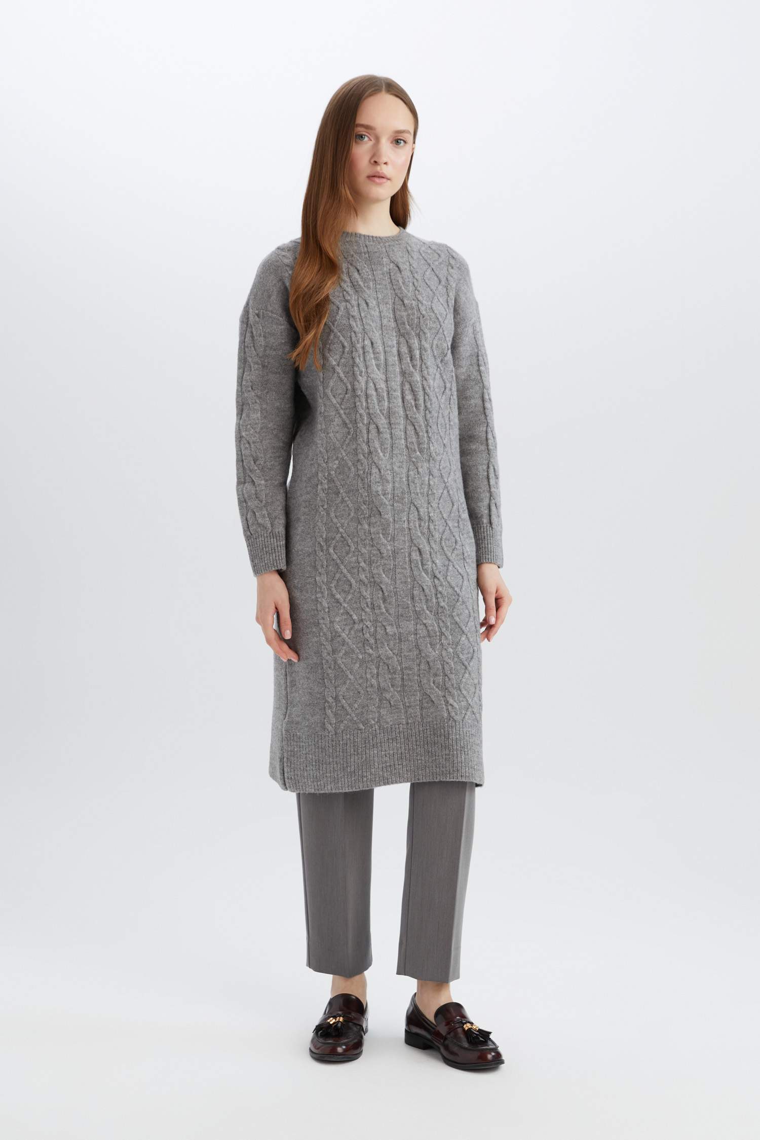 Regular Fit Crew Neck Knitted Basic Midi Knitwear Dress