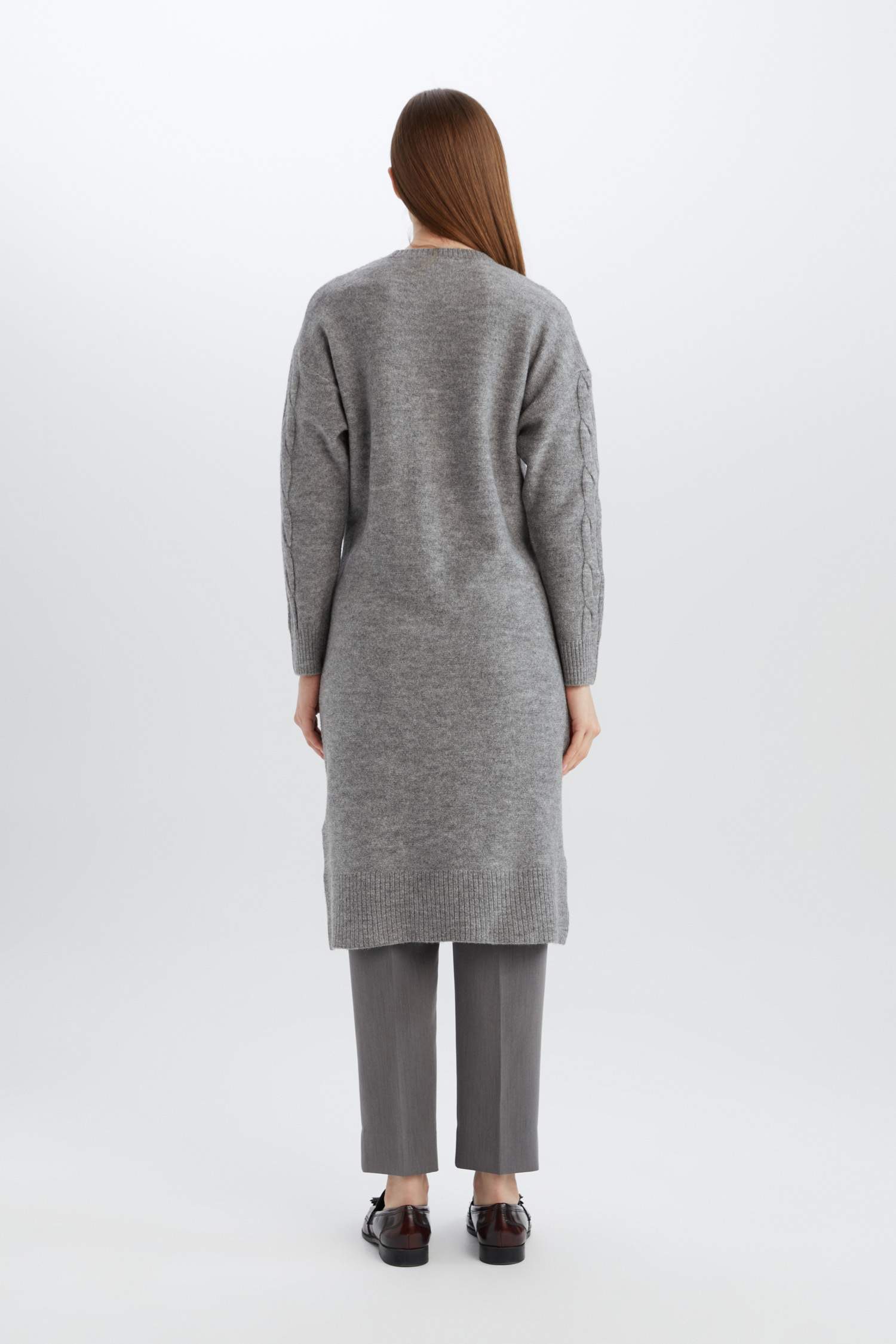 Regular Fit Crew Neck Knitted Basic Midi Knitwear Dress
