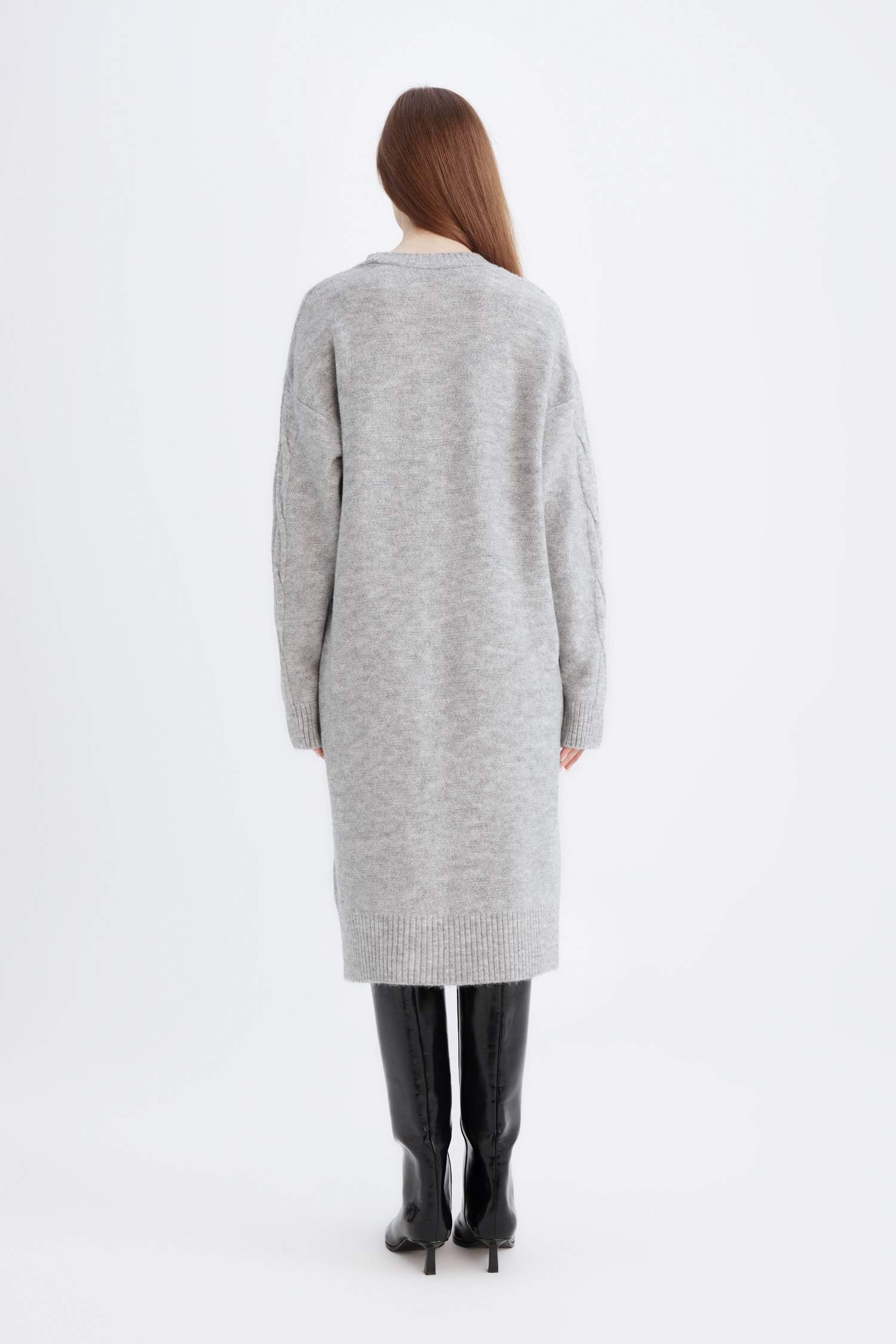 Regular Fit Crew Neck Basic Midi Knit Dress